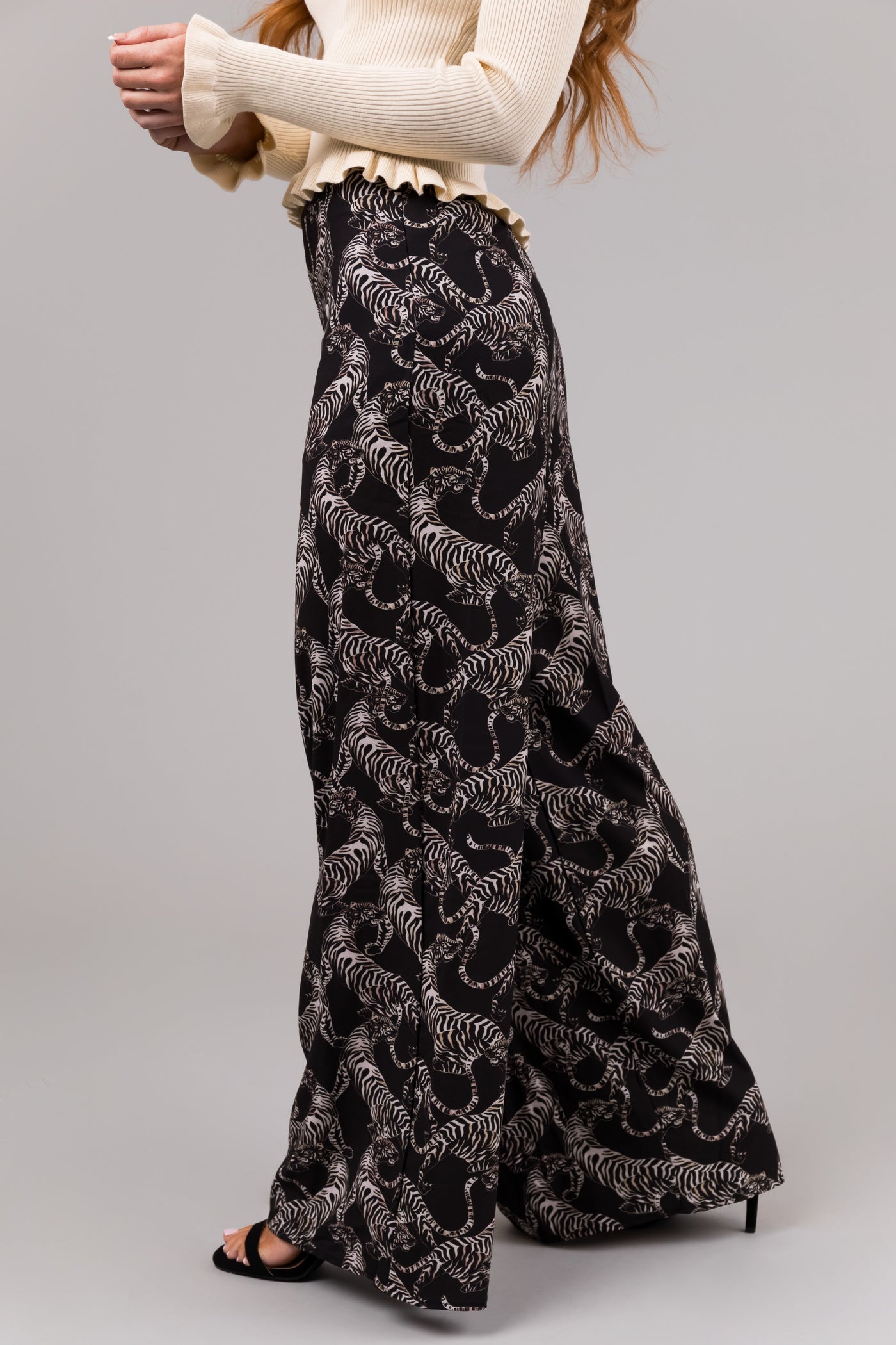 She+Sky Black Tiger Print Flowy Pants