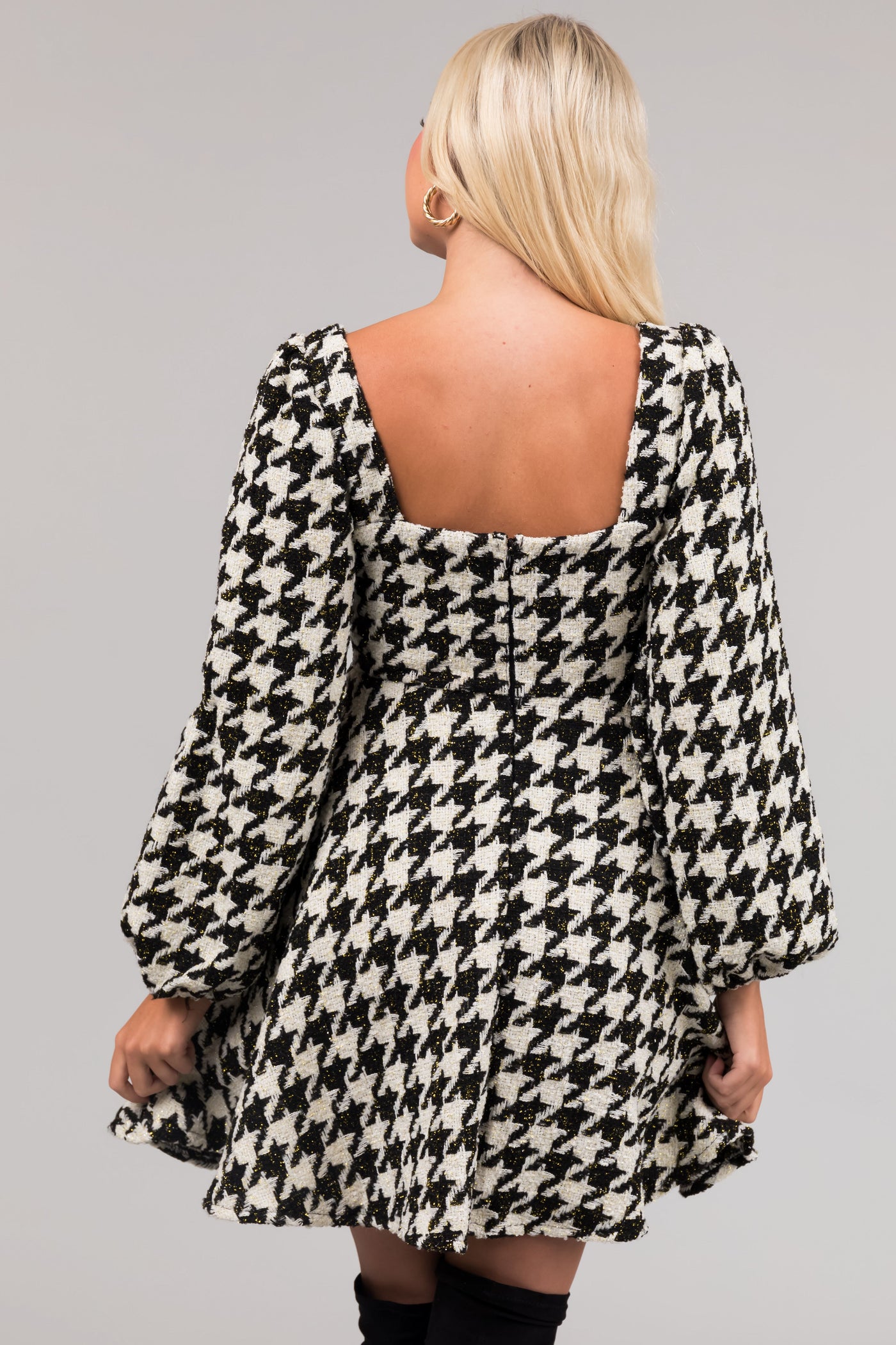 She+Sky Black and Ivory Tweed Houndstooth Mini Dress