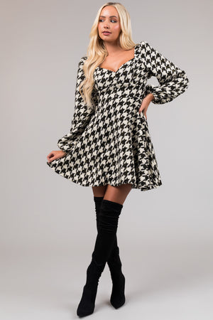 She+Sky Black and Ivory Tweed Houndstooth Mini Dress