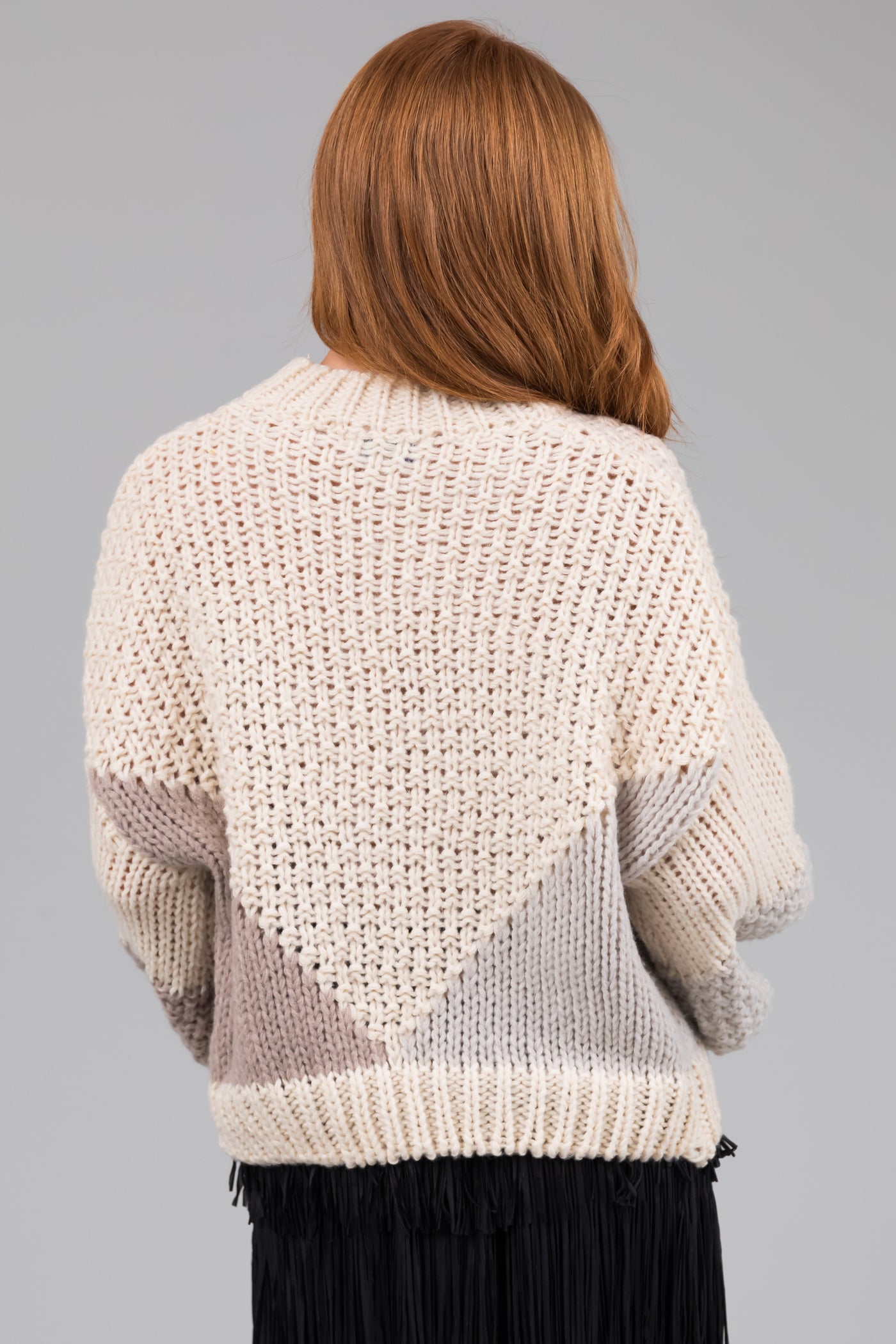 She+Sky Cream Colorblock Long Sleeve Sweater