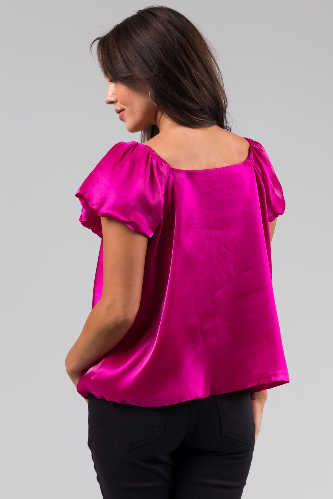 She+Sky Dark Magenta Puff Short Sleeve Top