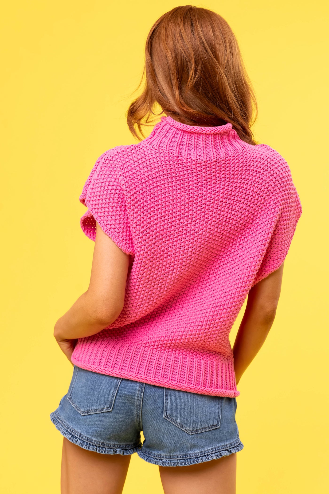 She+Sky Hot Pink Mock Neck Knit Sweater