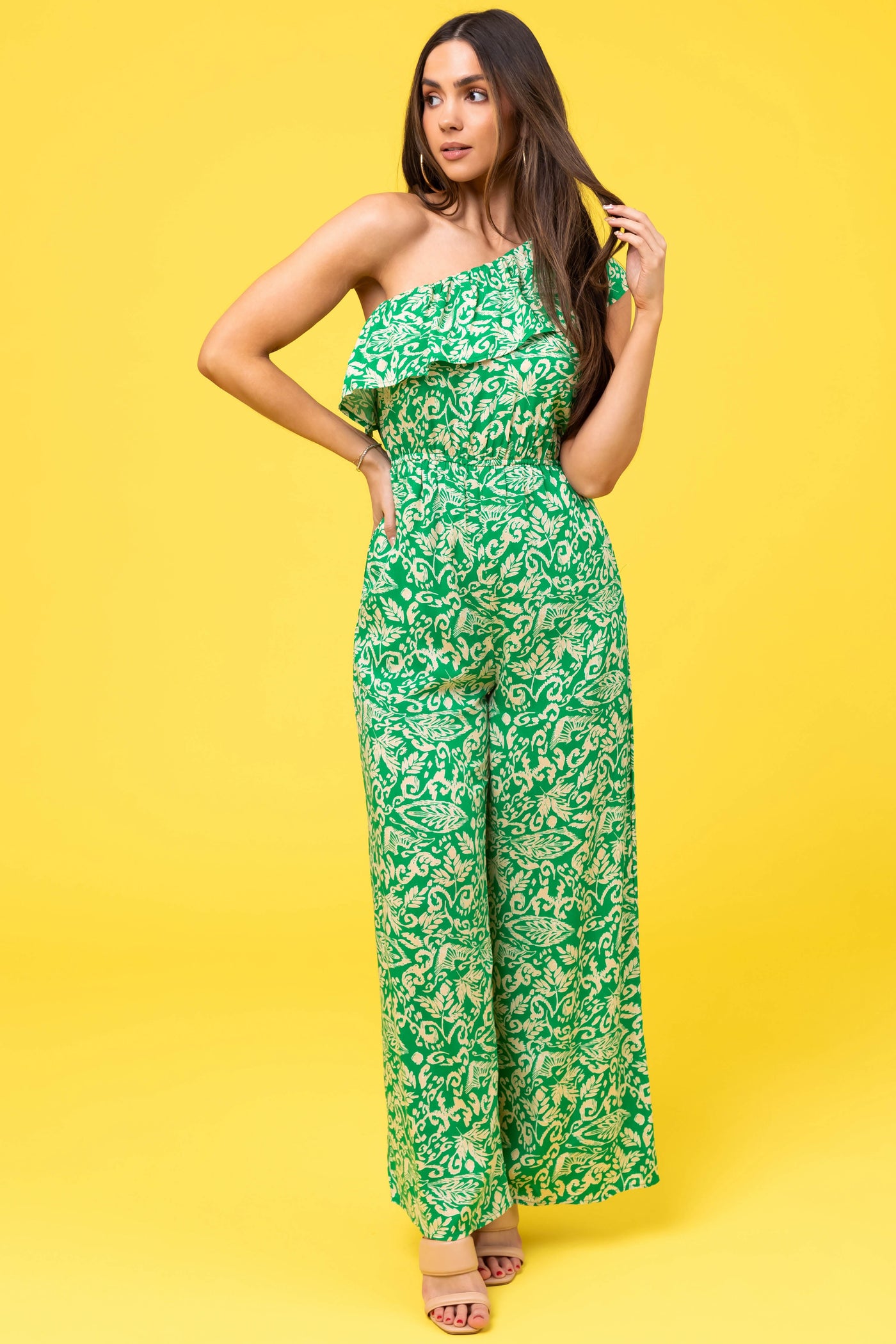 She+Sky Jade One Shoulder Printed Jumpsuit