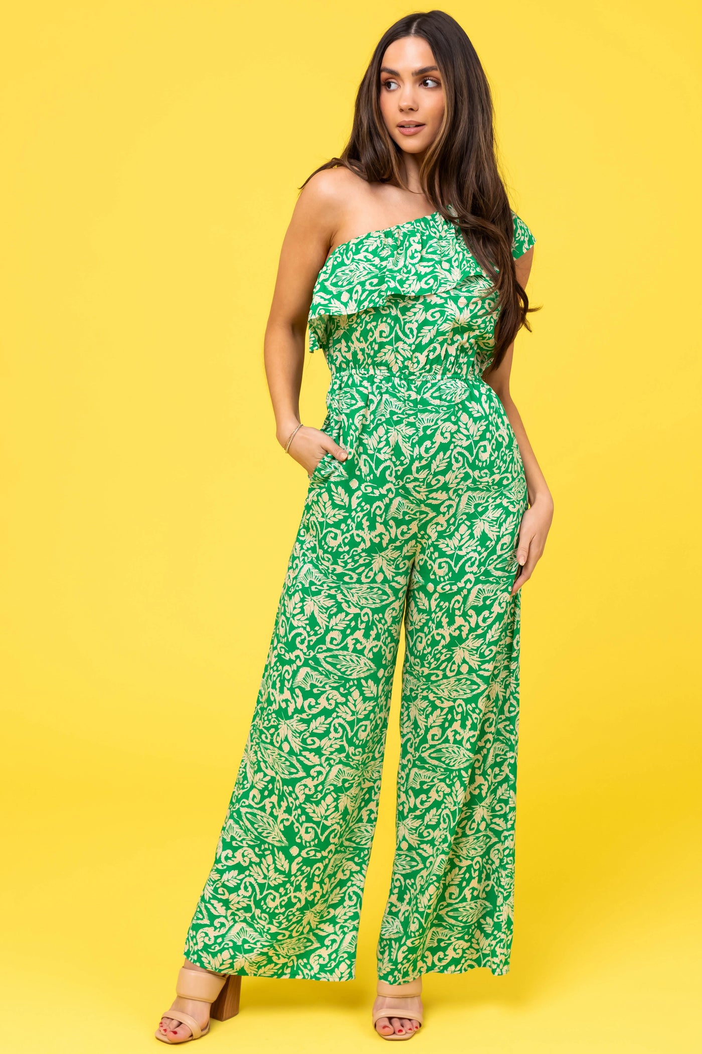 She+Sky Jade One Shoulder Printed Jumpsuit