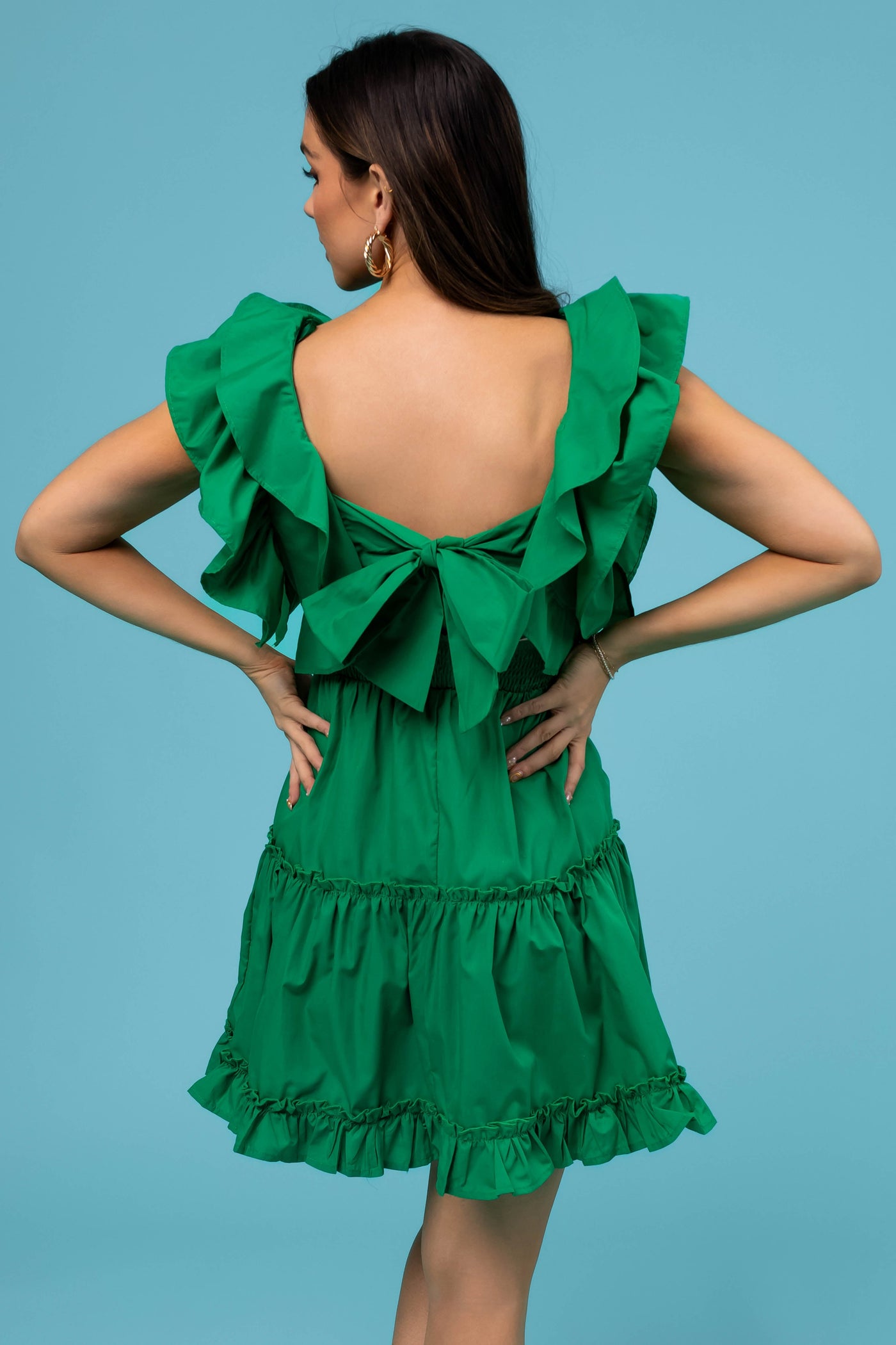 She+Sky Jade Ruffle Open Back Bow Dress