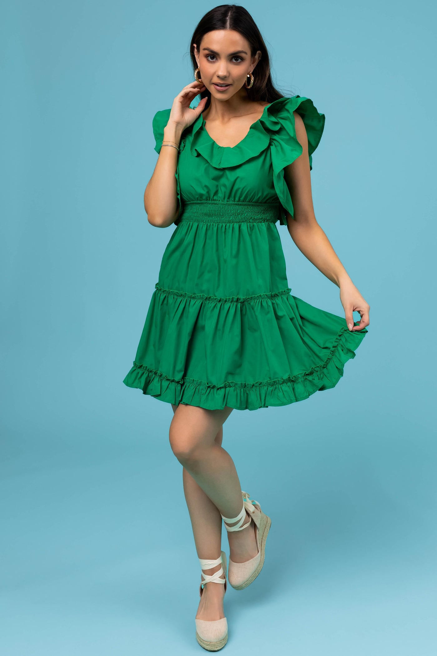 She+Sky Jade Ruffle Open Back Bow Dress