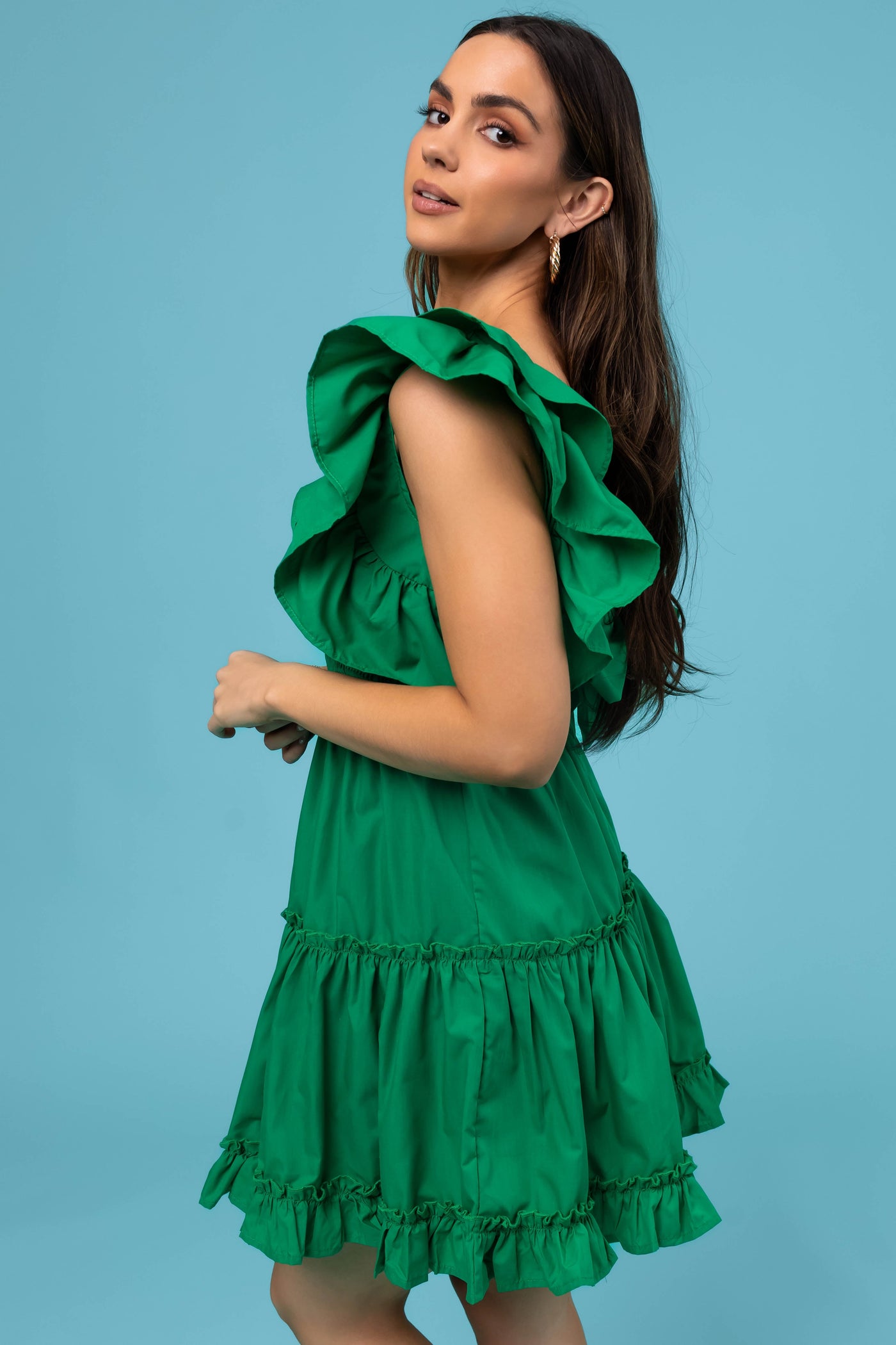 She+Sky Jade Ruffle Open Back Bow Dress