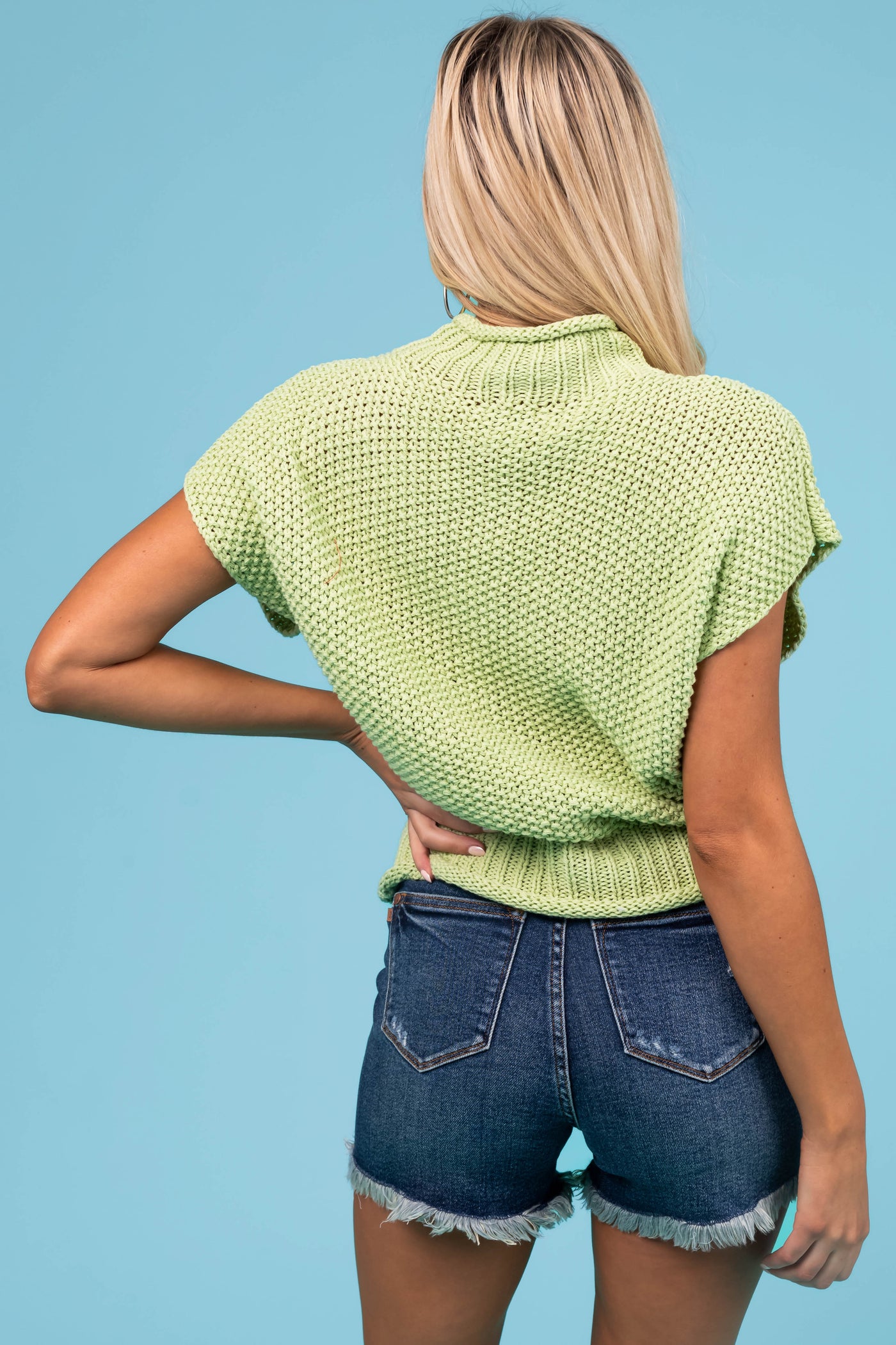 She+Sky Light Kiwi Mock Neck Knit Sweater