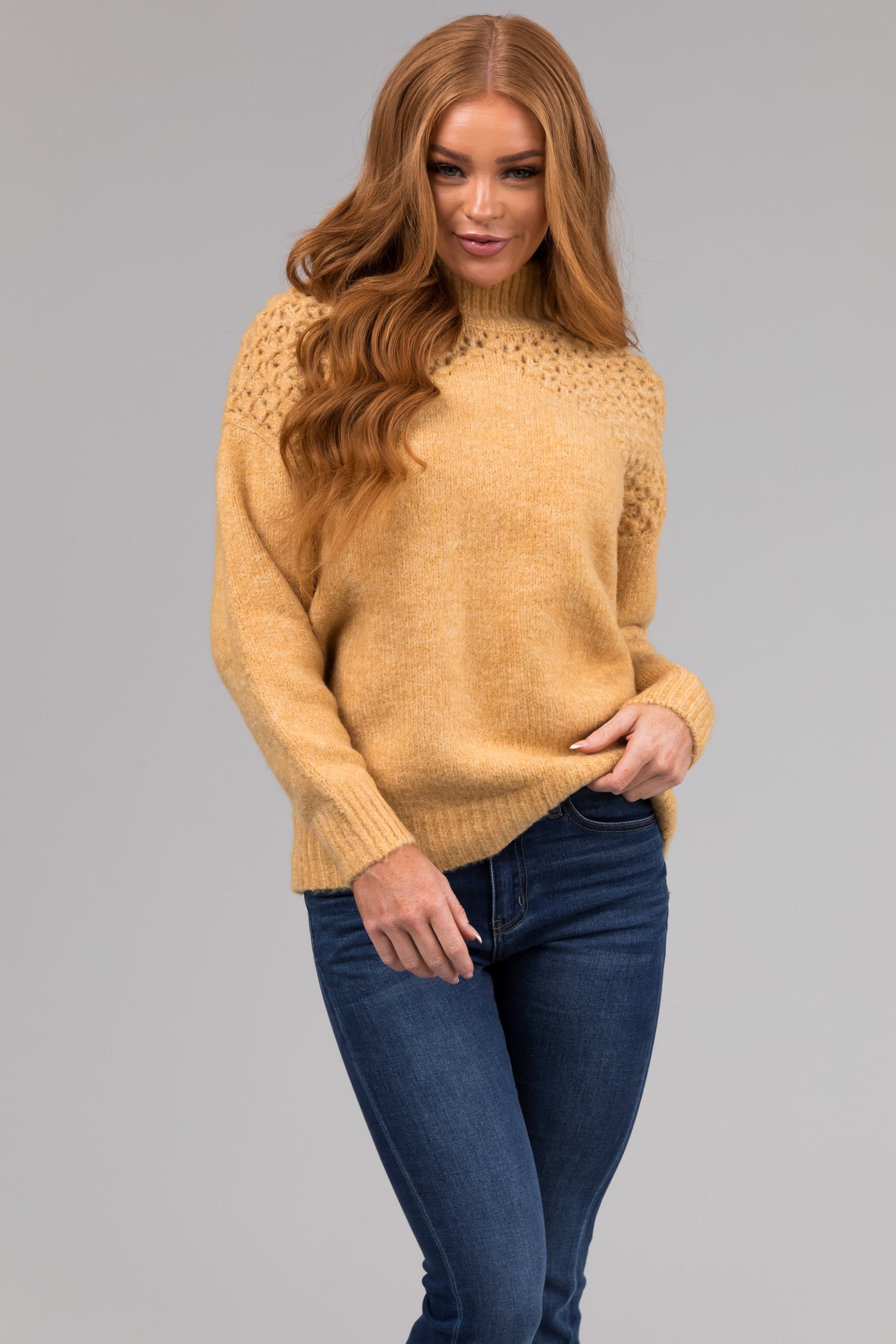 She+Sky Light Marigold Mock Neck Knit Sweater