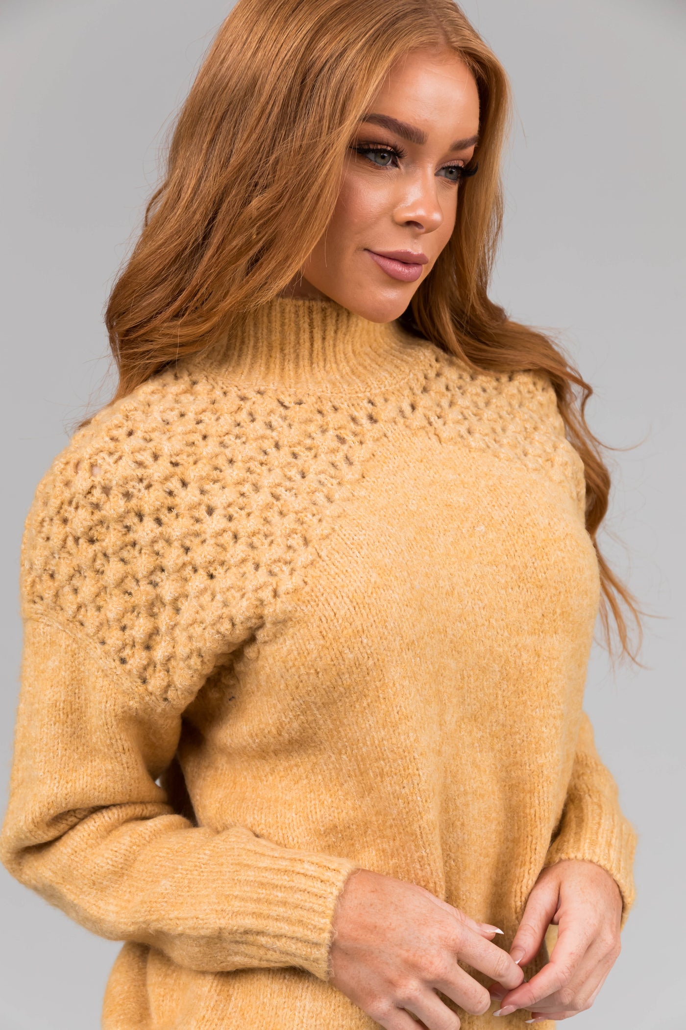 She+Sky Light Marigold Mock Neck Knit Sweater