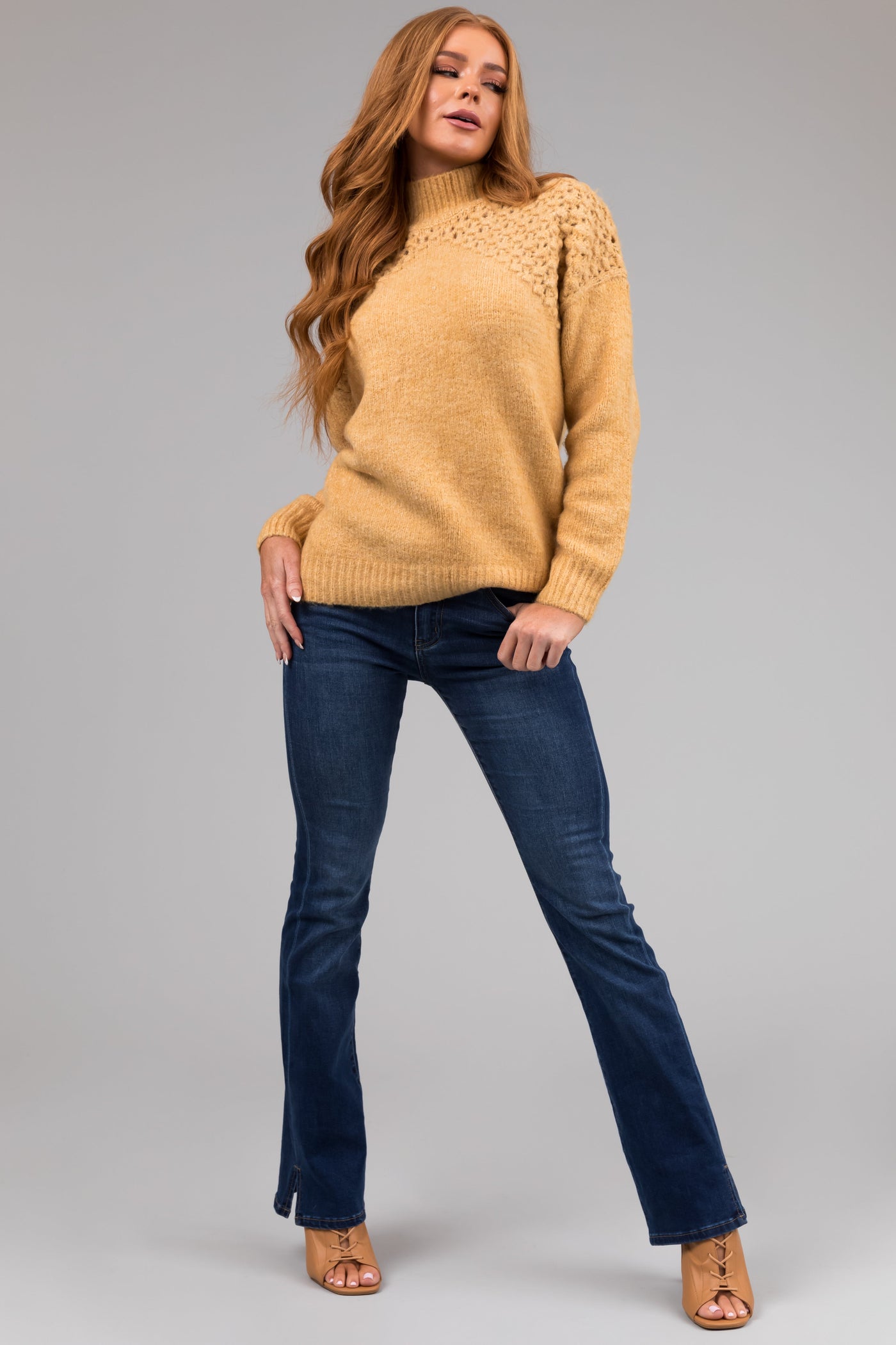 She+Sky Light Marigold Mock Neck Knit Sweater