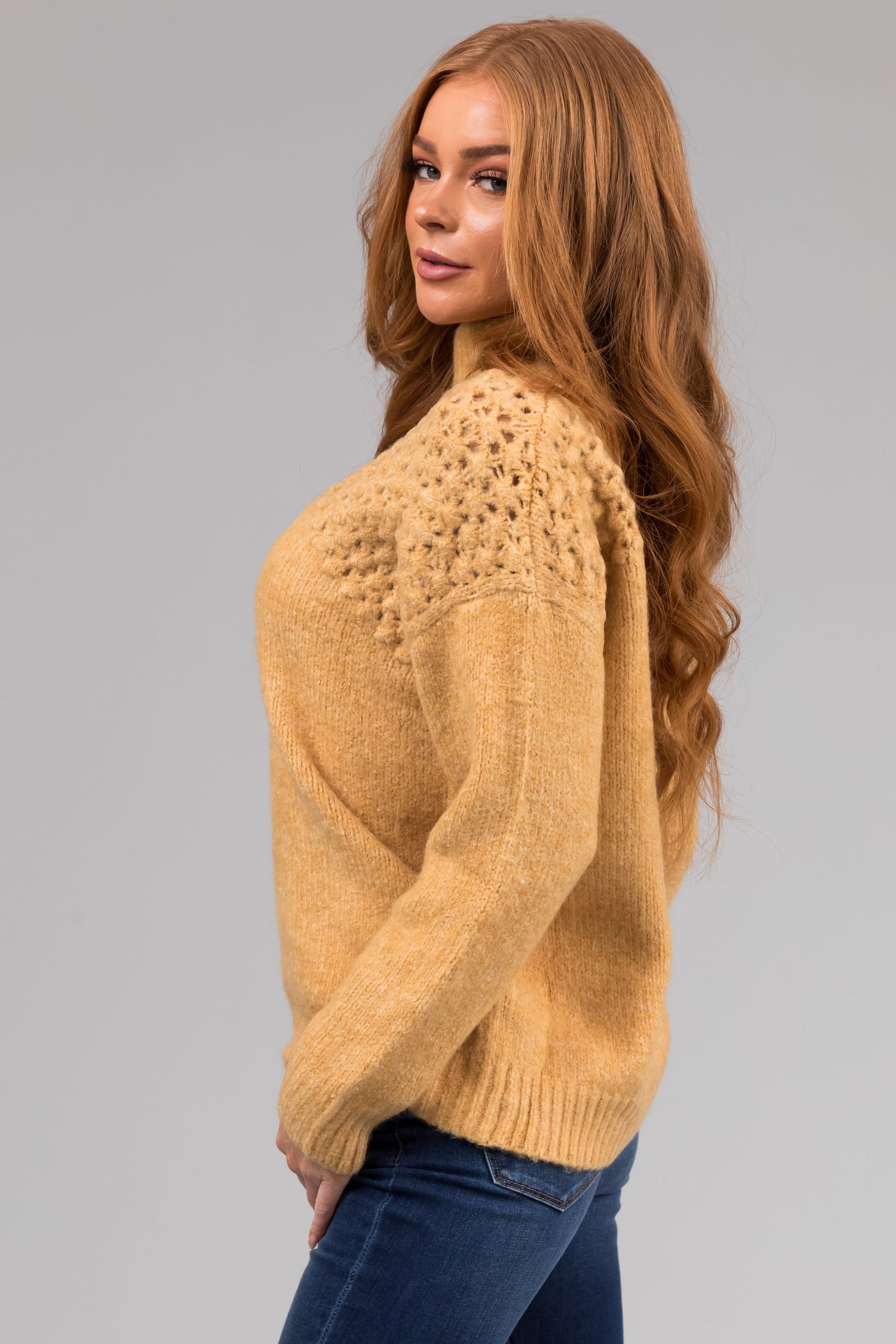 She+Sky Light Marigold Mock Neck Knit Sweater