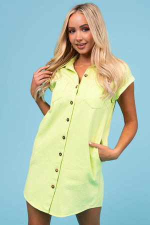 She+Sky Lime Washed Button Down Denim Shirt Dress
