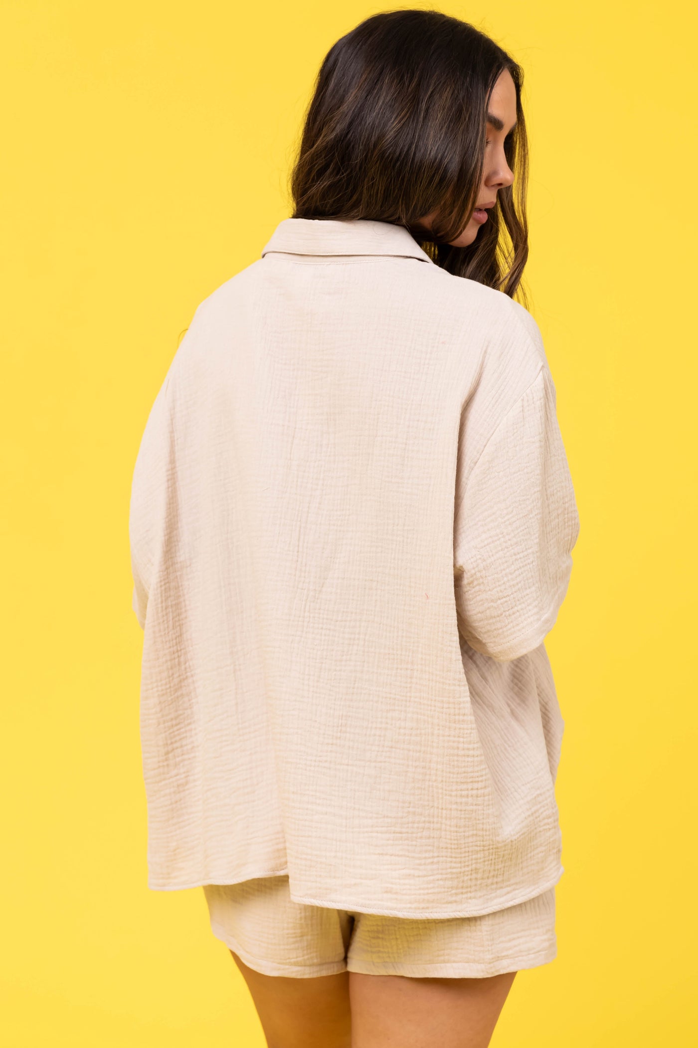 She+Sky Natural Chest Pocket Half Sleeve Shirt