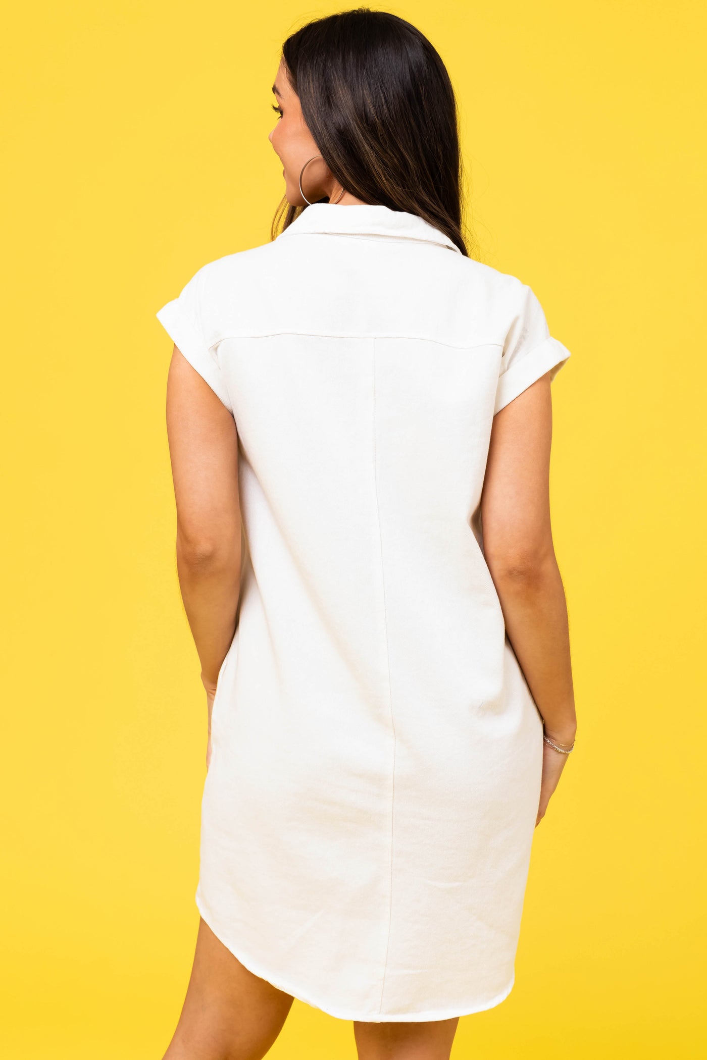 She+Sky Off White Washed Button Down Denim Shirt Dress