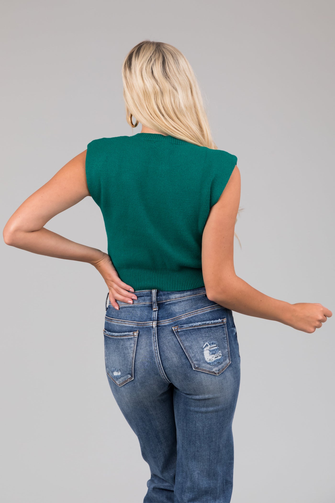 She+Sky Pine Sleeveless Cropped Soft Sweater