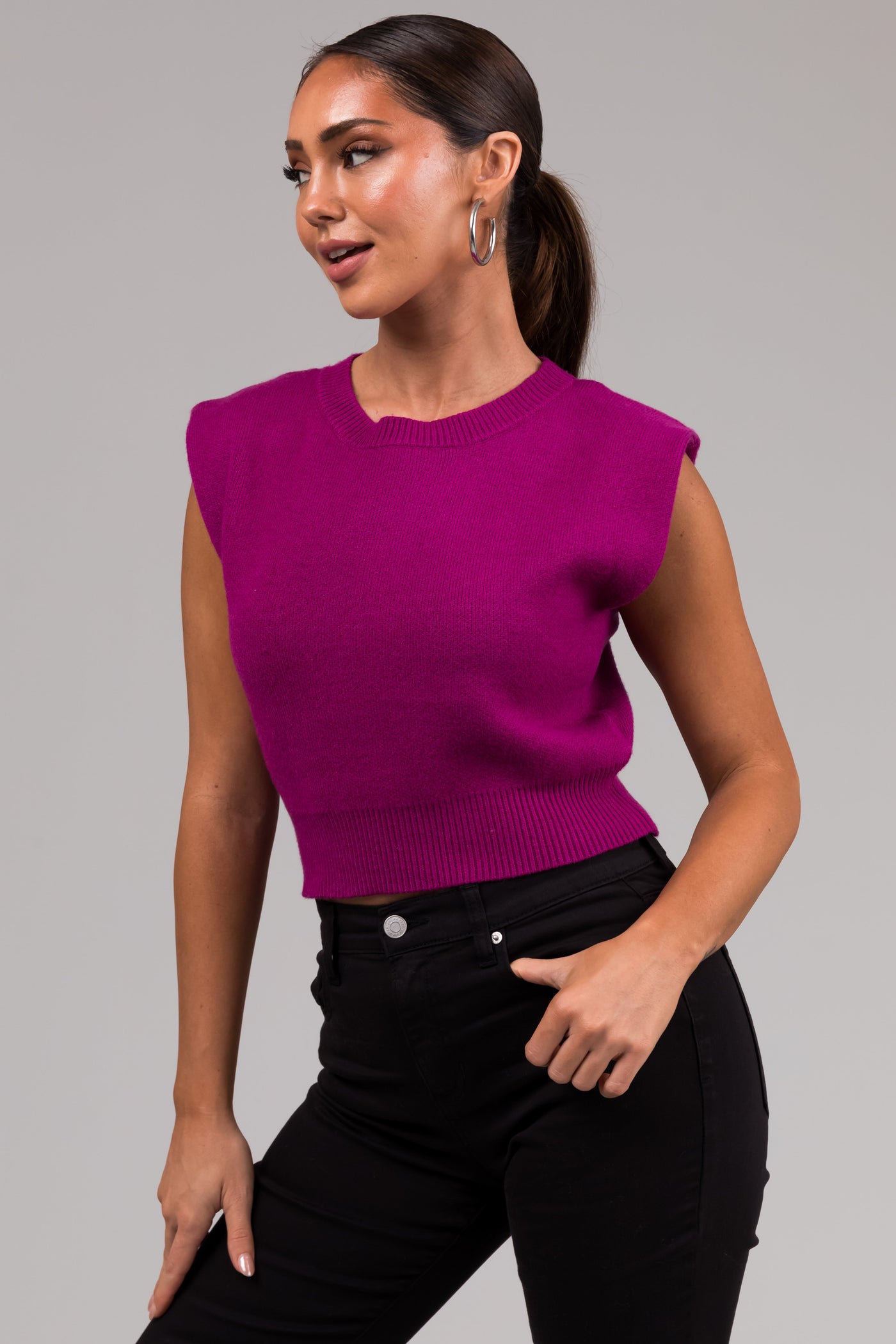 She+Sky Plum Sleeveless Cropped Soft Sweater