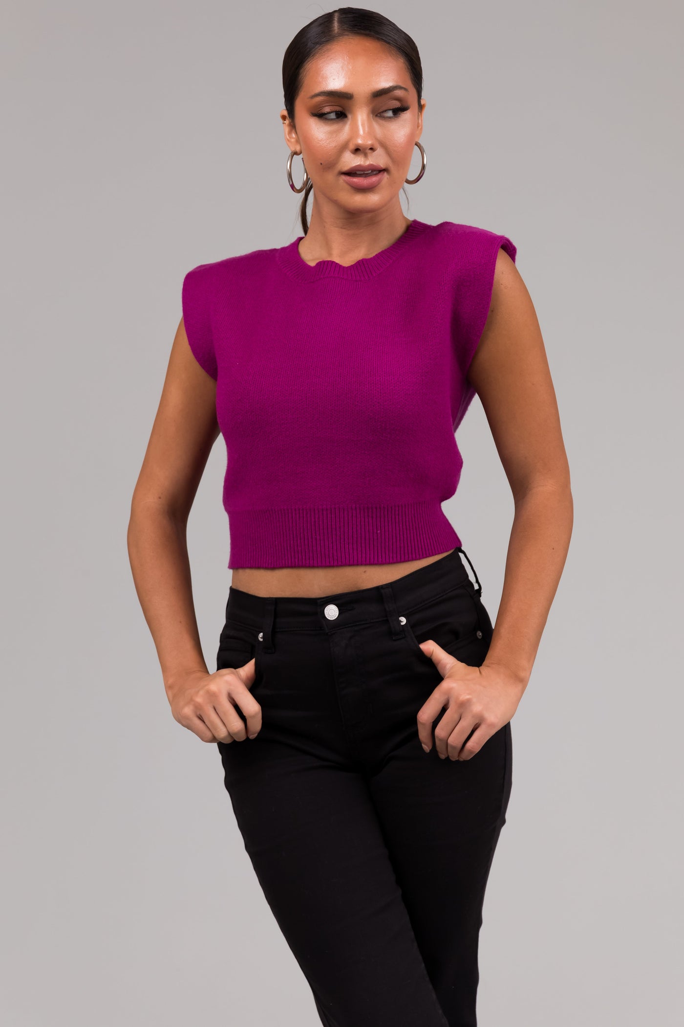 She+Sky Plum Sleeveless Cropped Soft Sweater