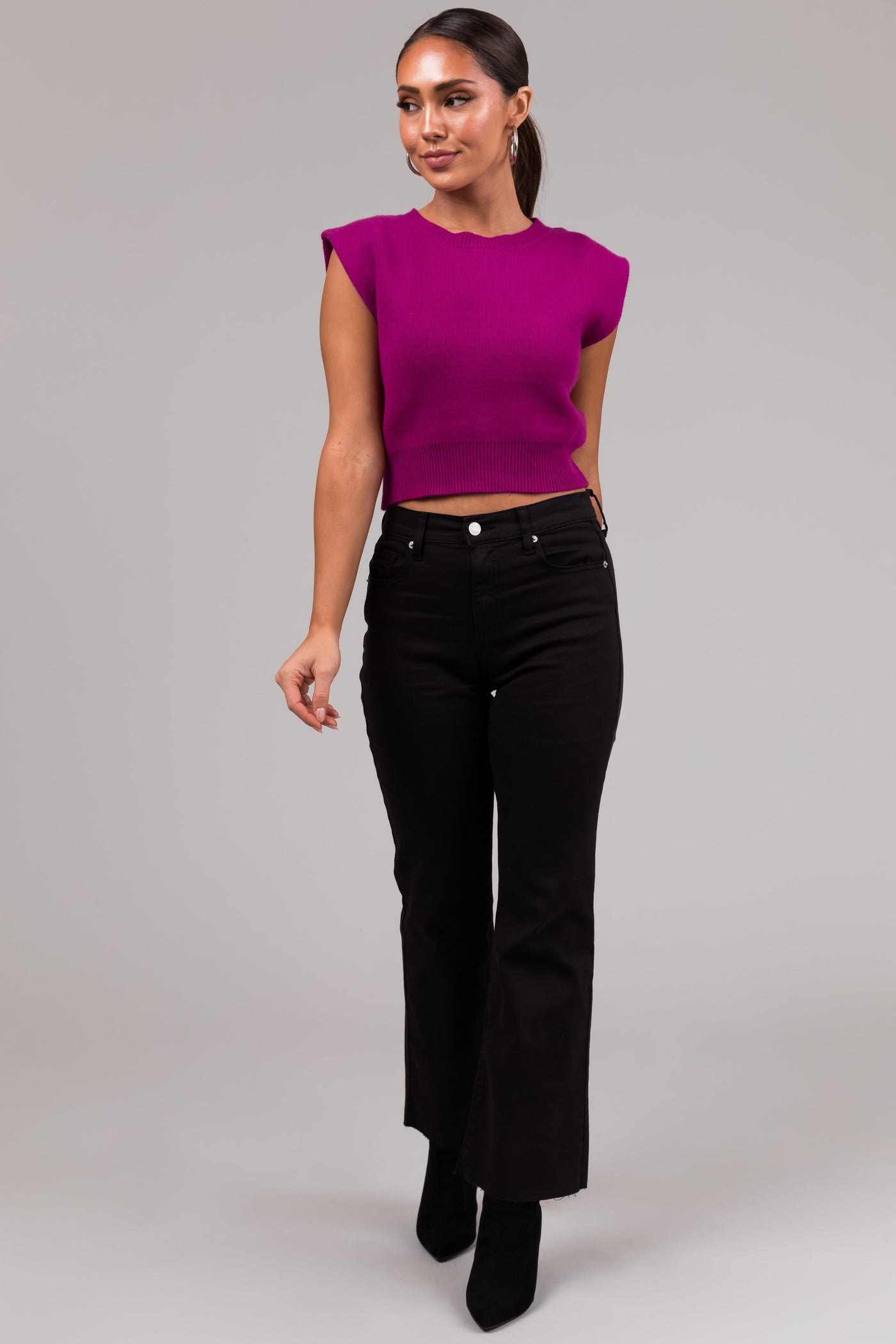 She+Sky Plum Sleeveless Cropped Soft Sweater