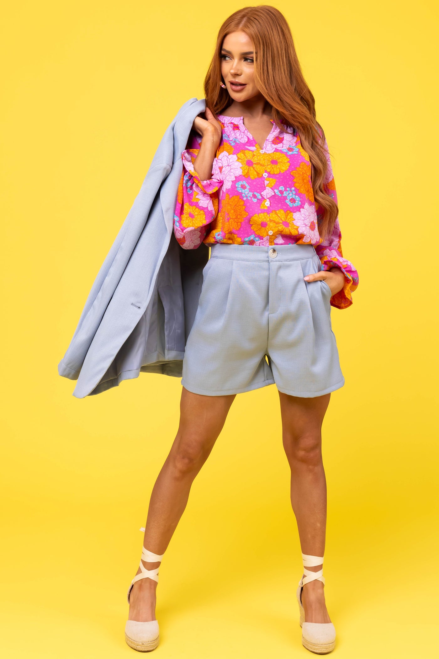 She+Sky Powder Blue Woven Shorts