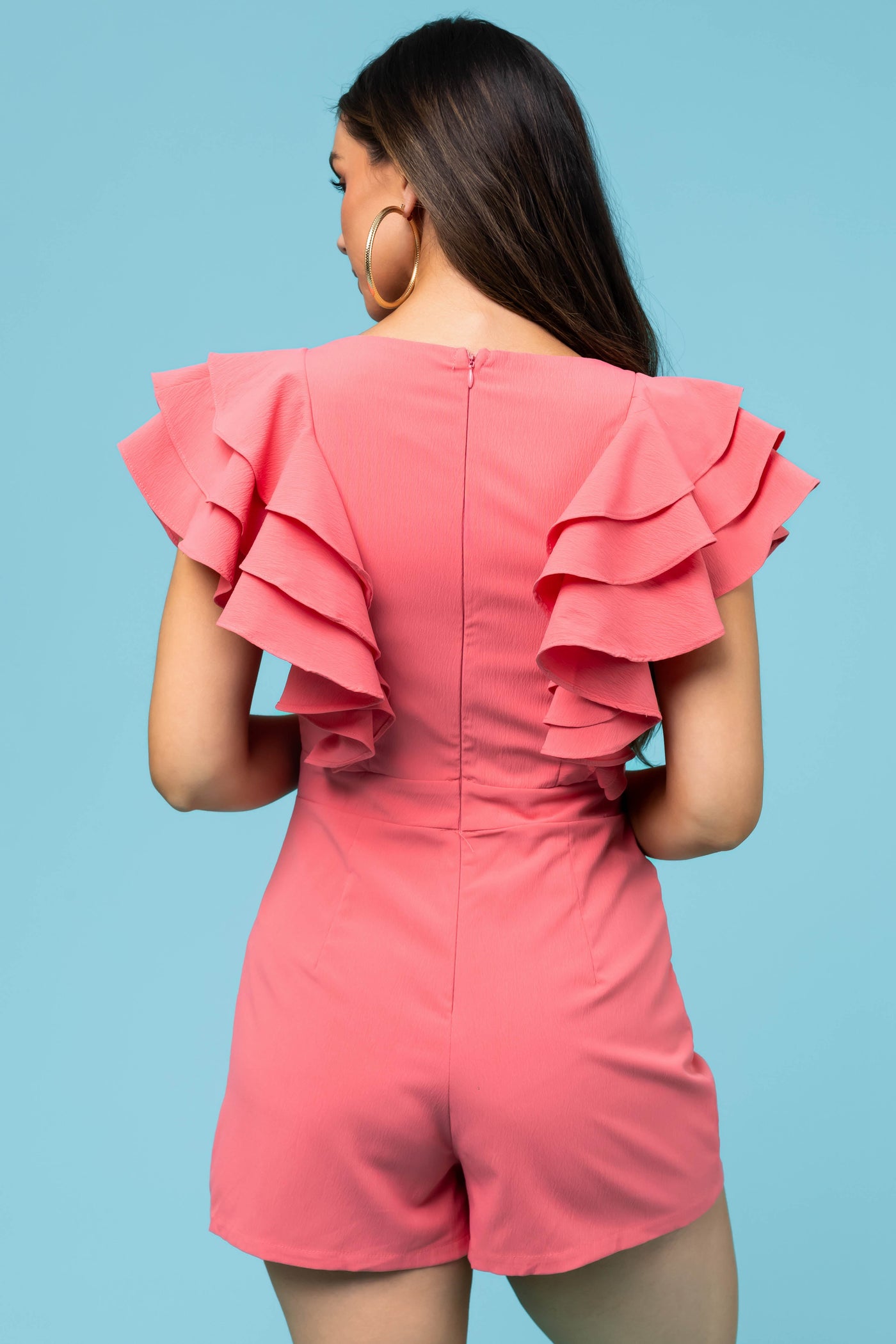 She+Sky Punch Ruffled Sleeve Romper