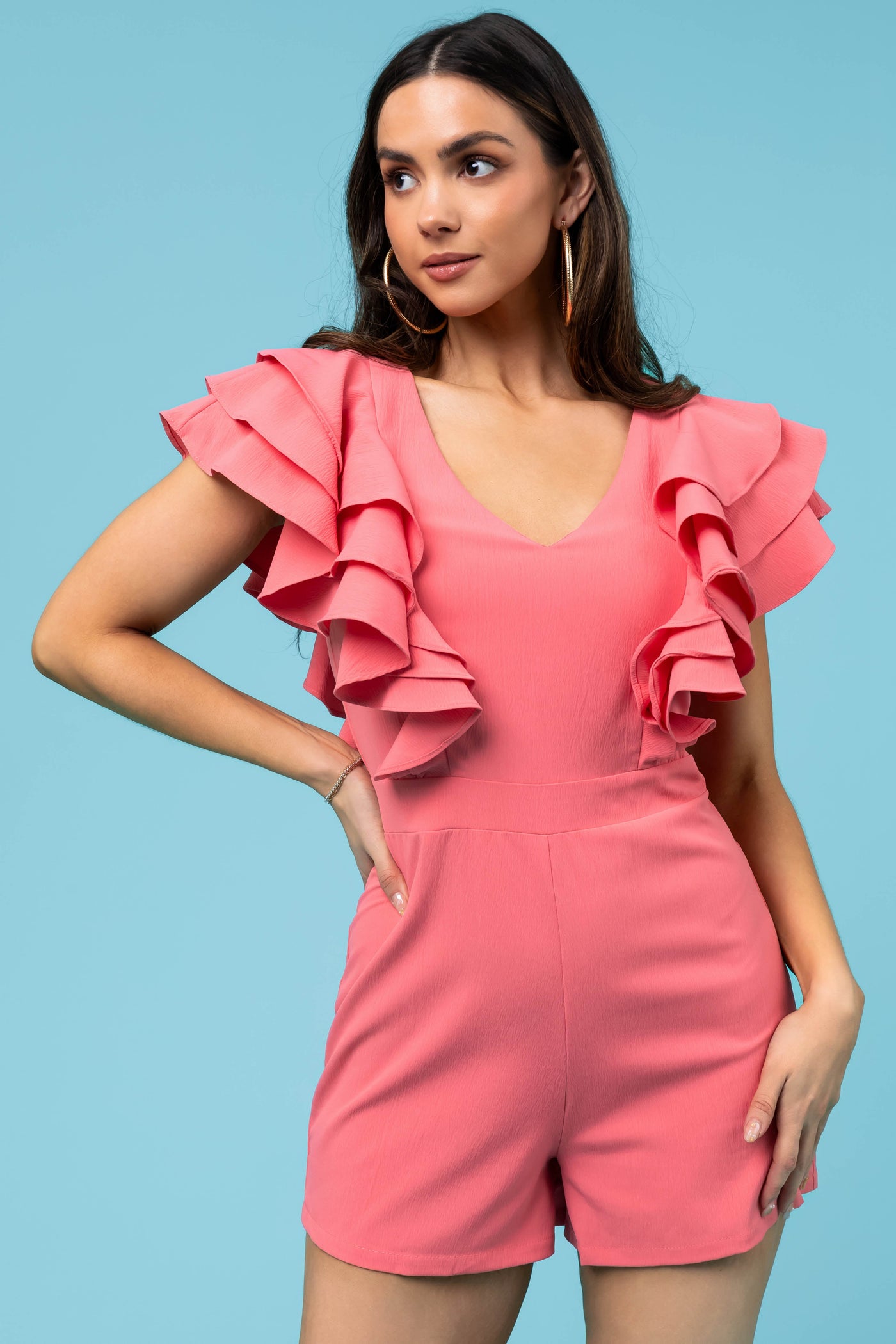 She+Sky Punch Ruffled Sleeve Romper