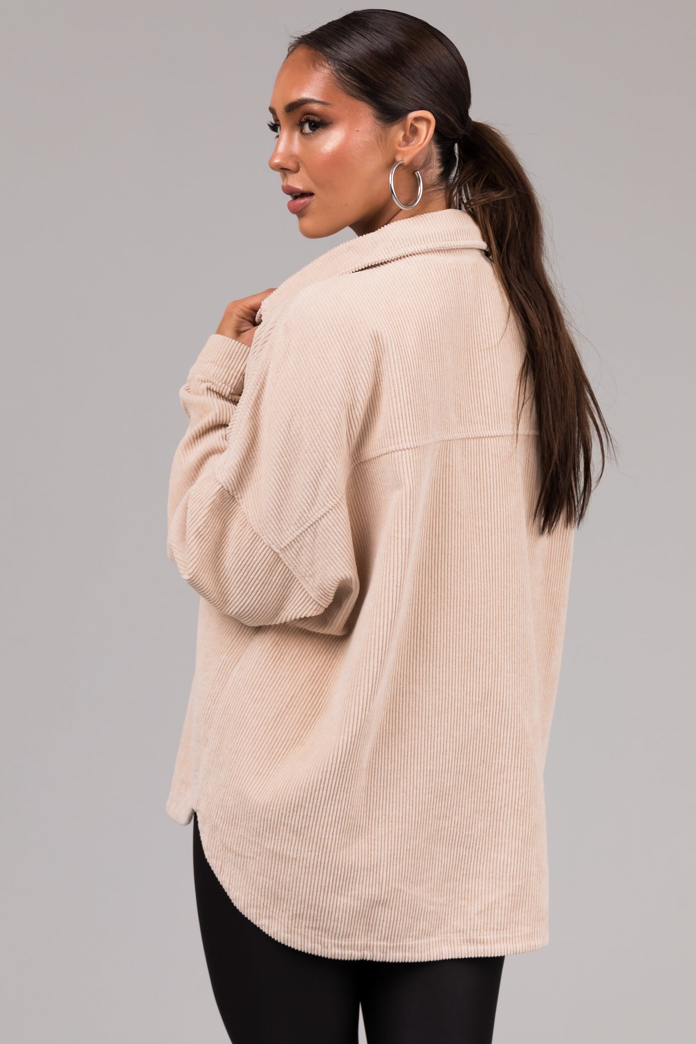 She+Sky Vanilla Snap Button Corduroy Shacket