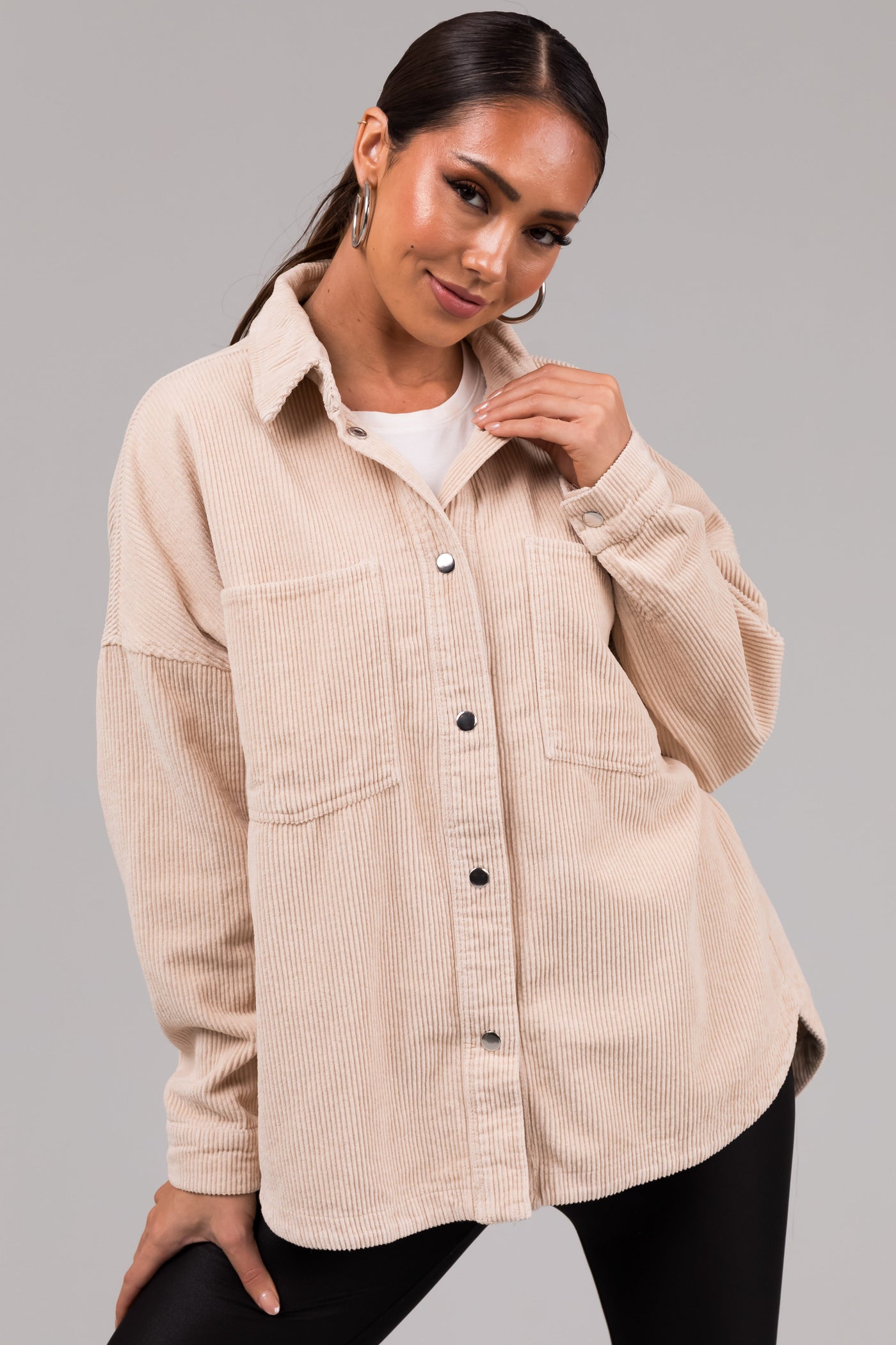 She+Sky Vanilla Snap Button Corduroy Shacket