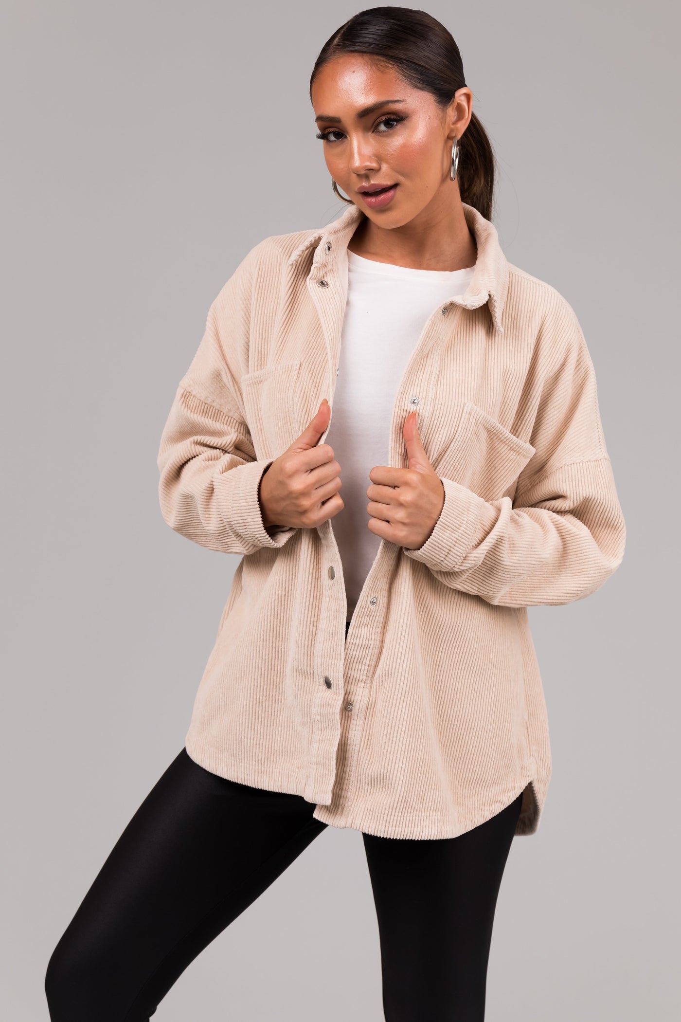 She+Sky Vanilla Snap Button Corduroy Shacket