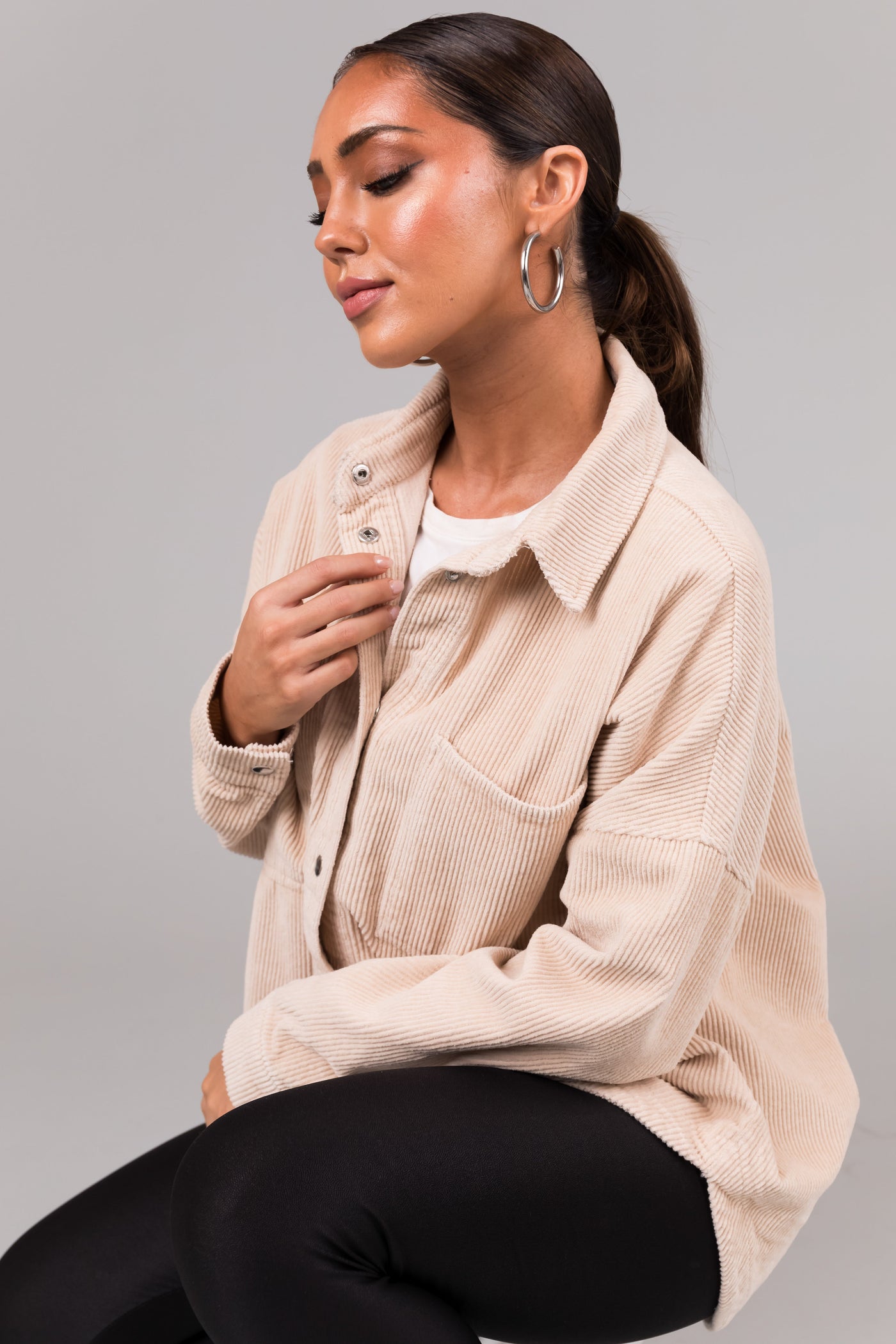 She+Sky Vanilla Snap Button Corduroy Shacket