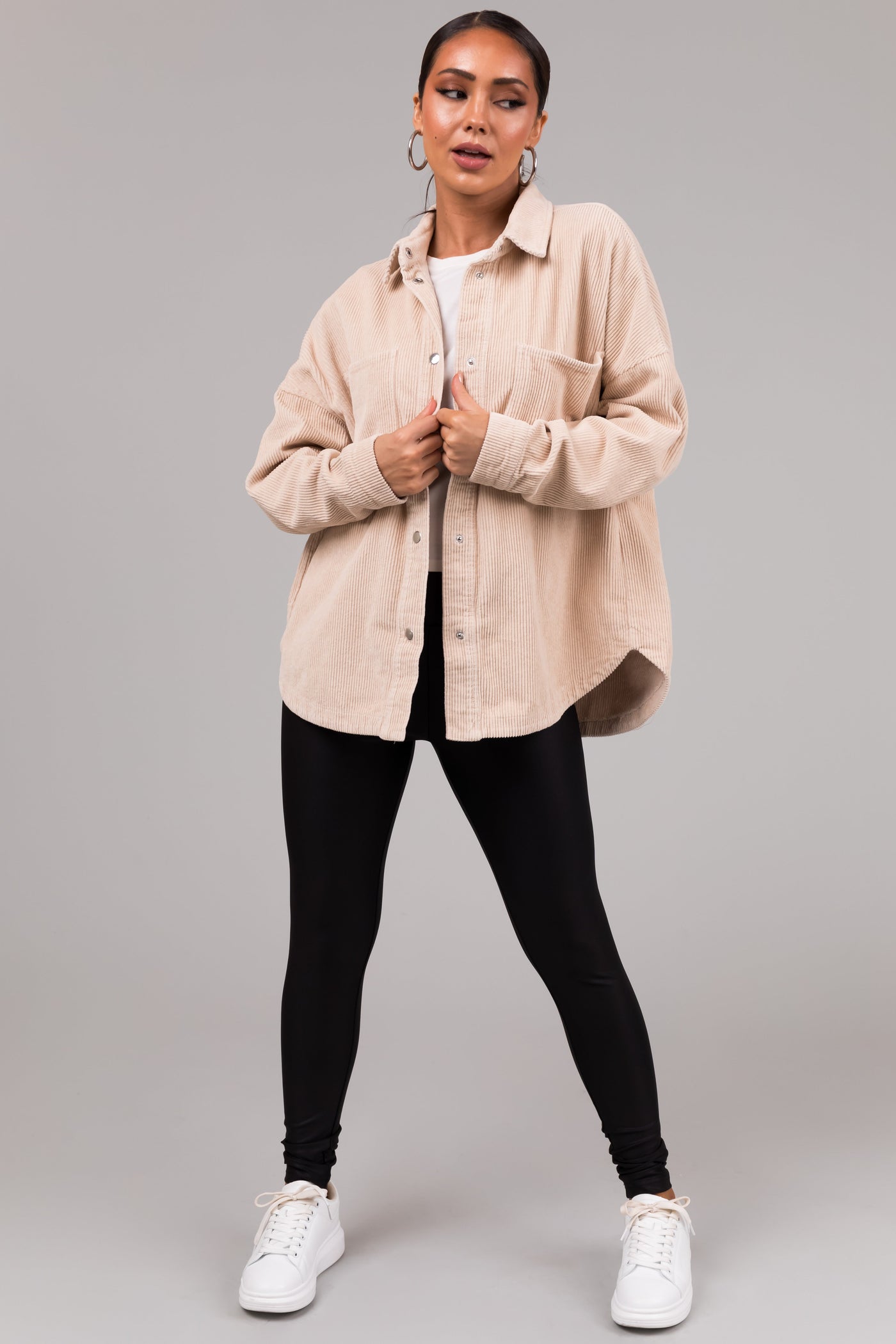 She+Sky Vanilla Snap Button Corduroy Shacket