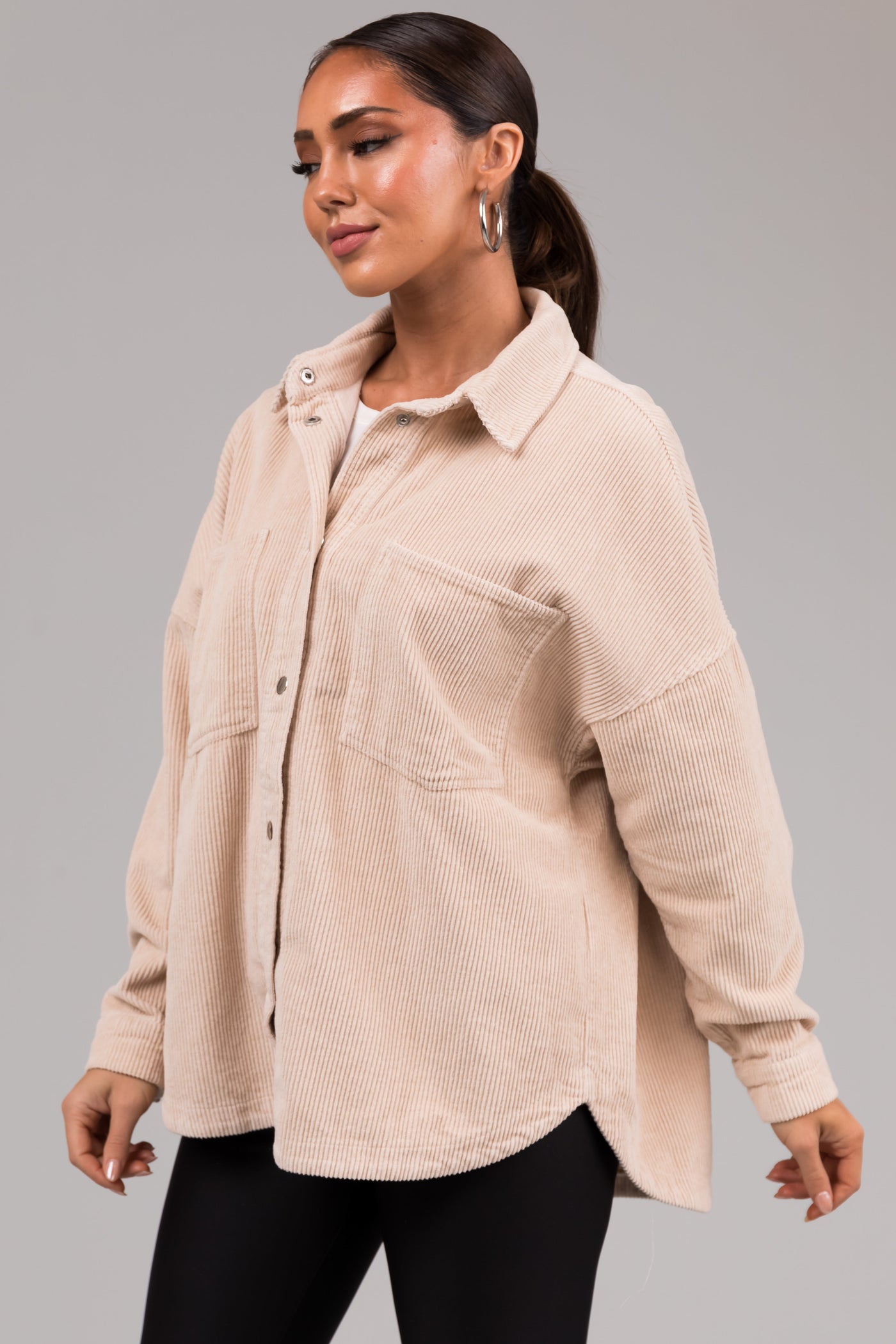 She+Sky Vanilla Snap Button Corduroy Shacket