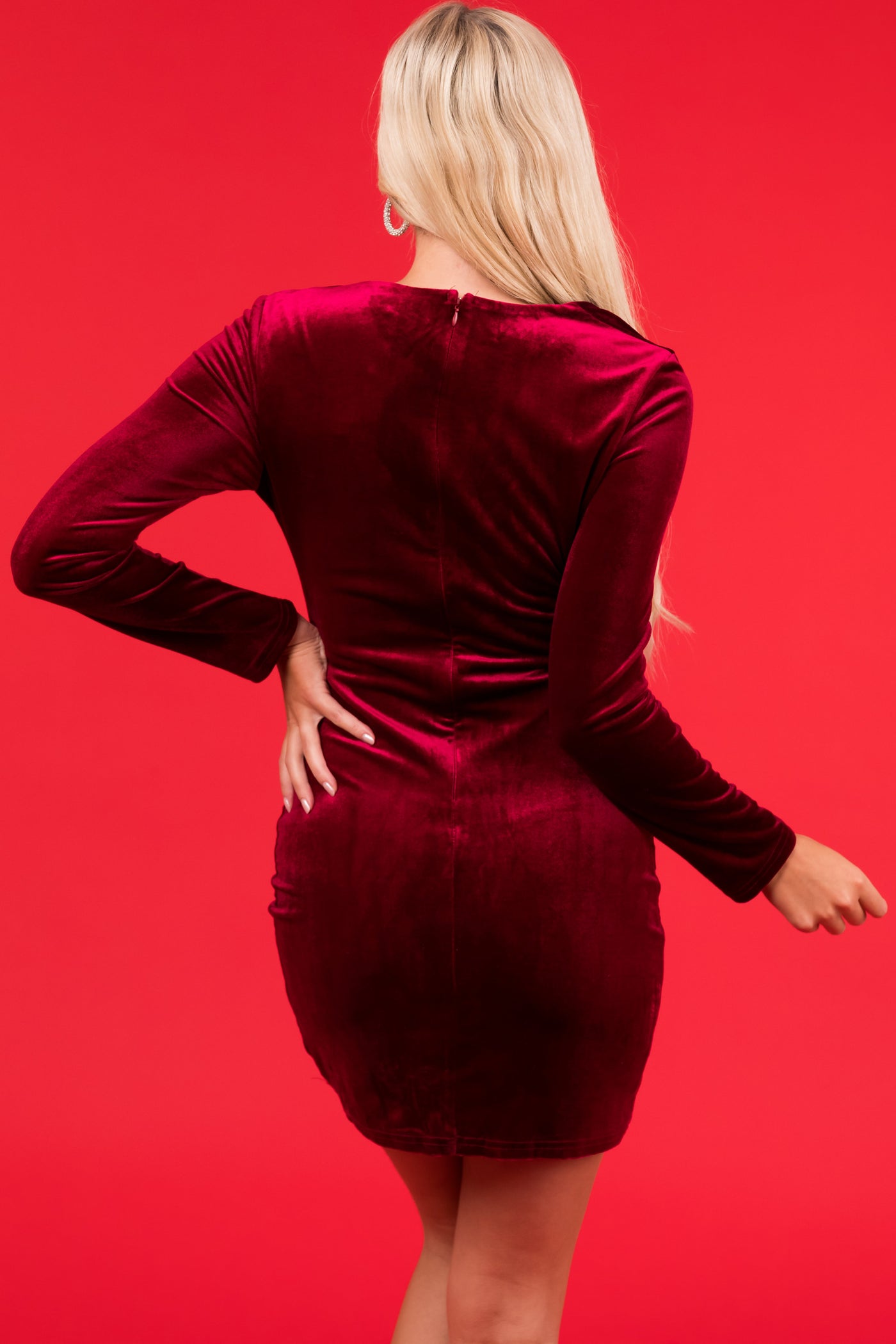She+Sky Wine Long Sleeve Velvet Mini Dress