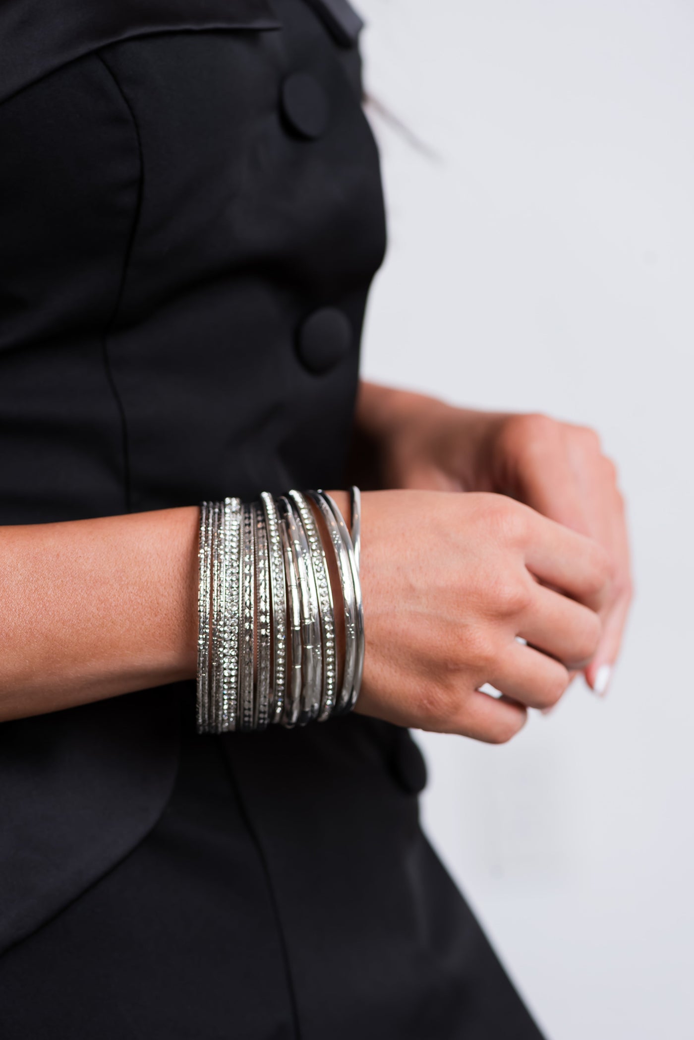 Silver 15 Piece Assorted Metallic Bangle Bracelets