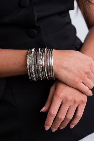 Silver 15 Piece Assorted Metallic Bangle Bracelets