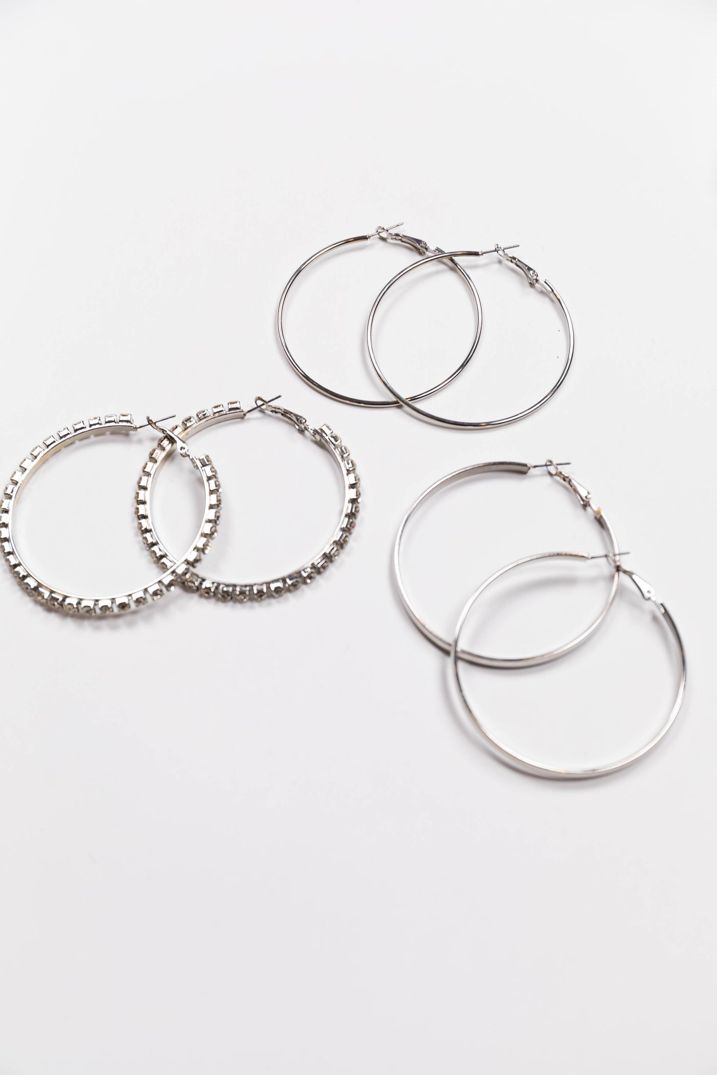 Silver 3 Large Hoop Earrings Set