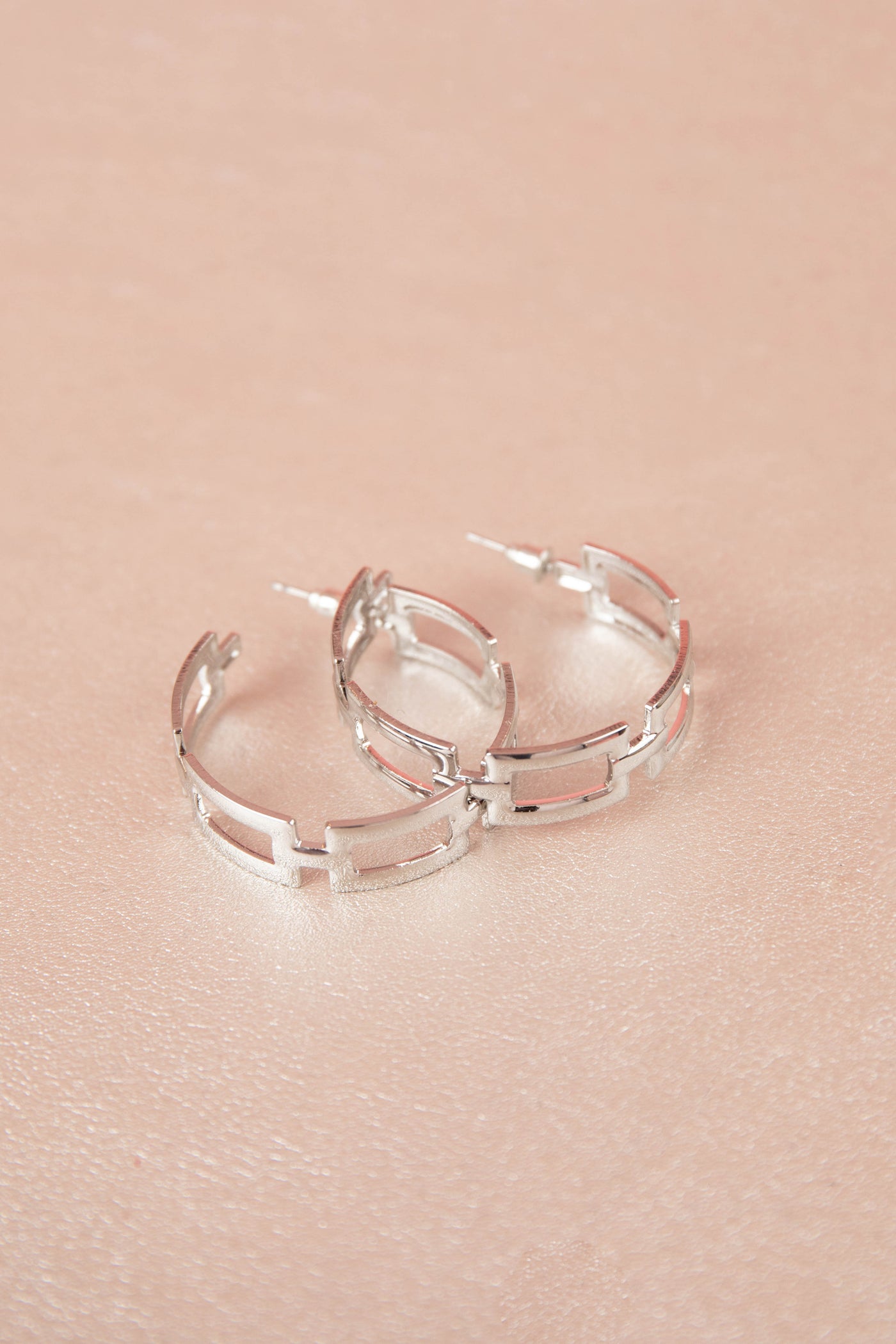 Silver Geometric Link Hoop Earrings