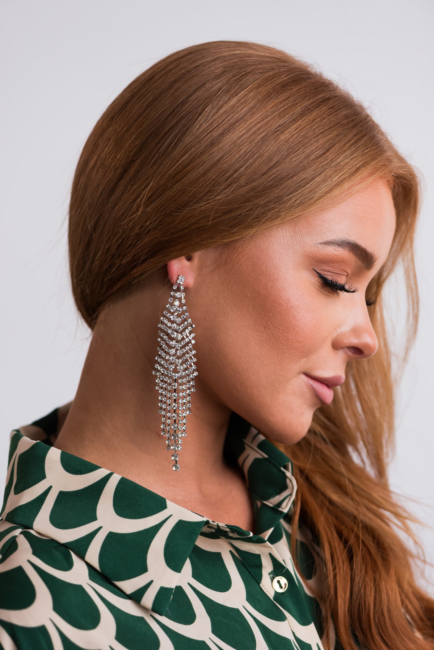 Silver Rhinestone Chandelier Fringe Earrings