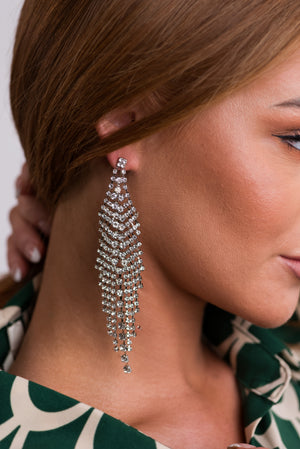 Silver Rhinestone Chandelier Fringe Earrings