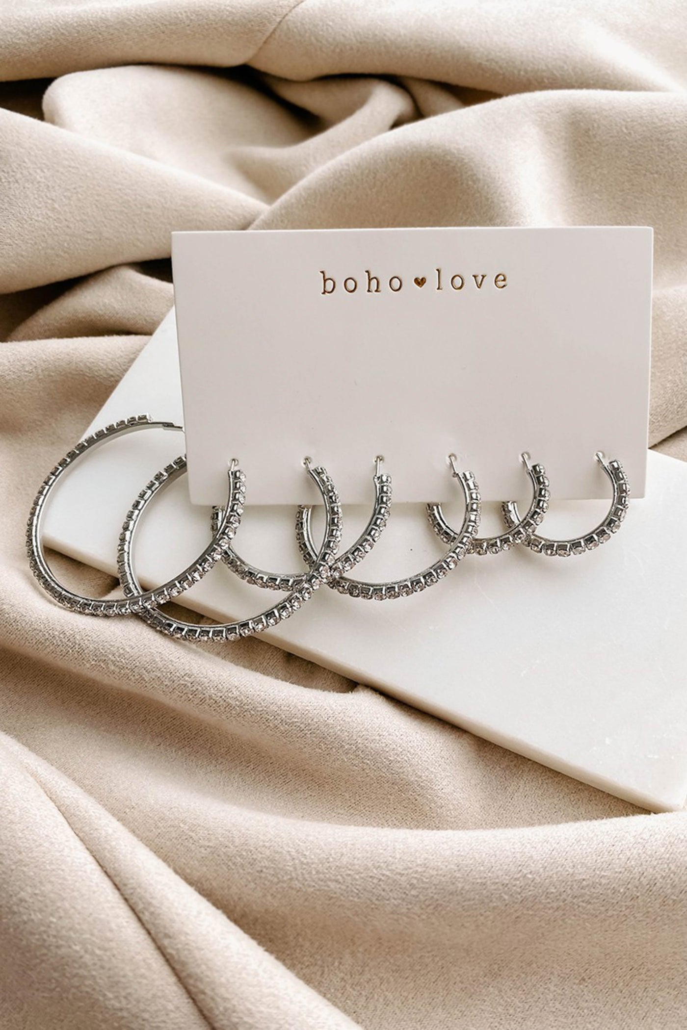 Silver Rhinestone Paved 3 Pack Earrings