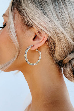 Silver Rhinestone Paved Saddleback Hoop Earrings