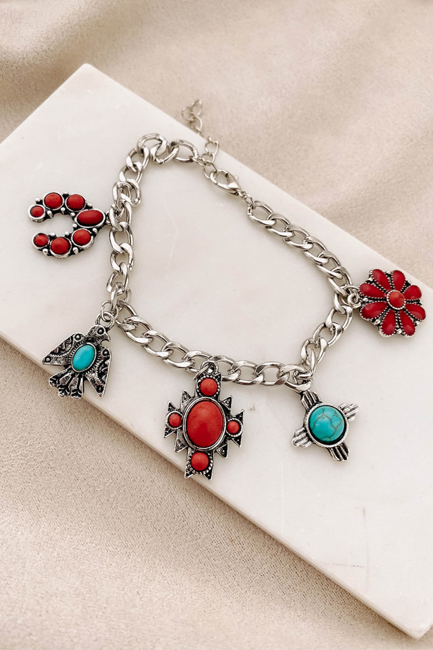 Silver Turquoise Charm Bracelet