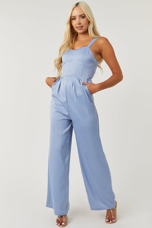 Slate Blue Sleeveless Sweetheart Neck Jumpsuit