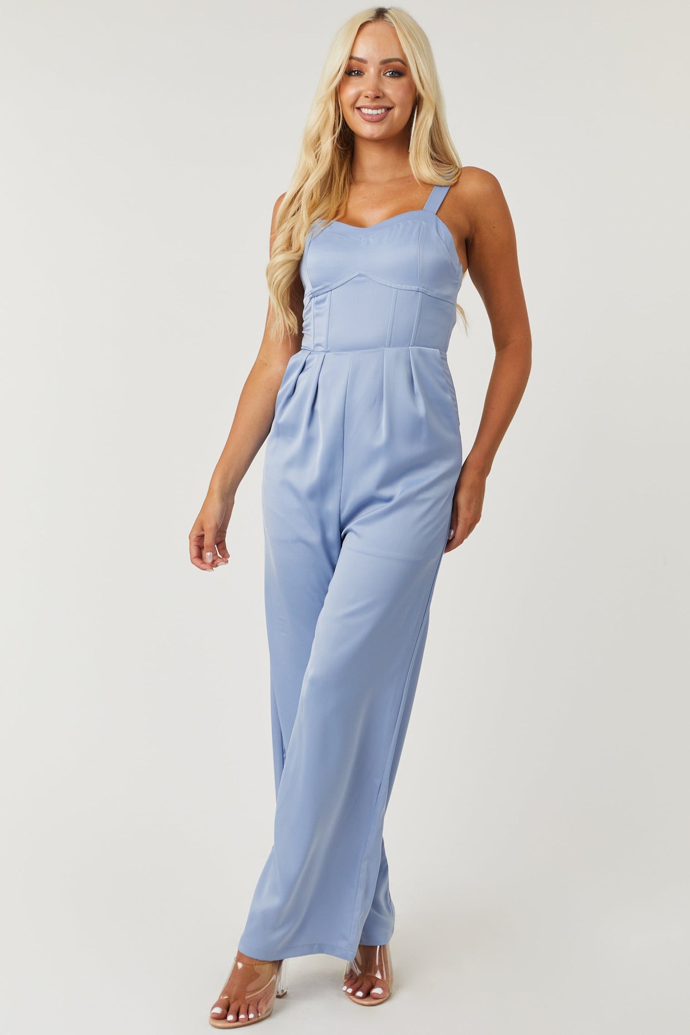 Slate Blue Sleeveless Sweetheart Neck Jumpsuit