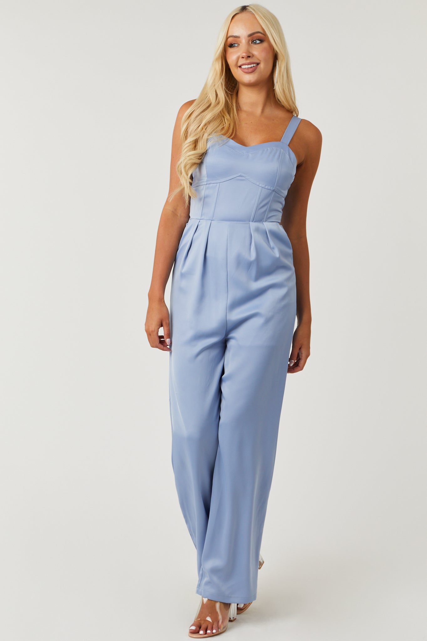 Slate Blue Sleeveless Sweetheart Neck Jumpsuit