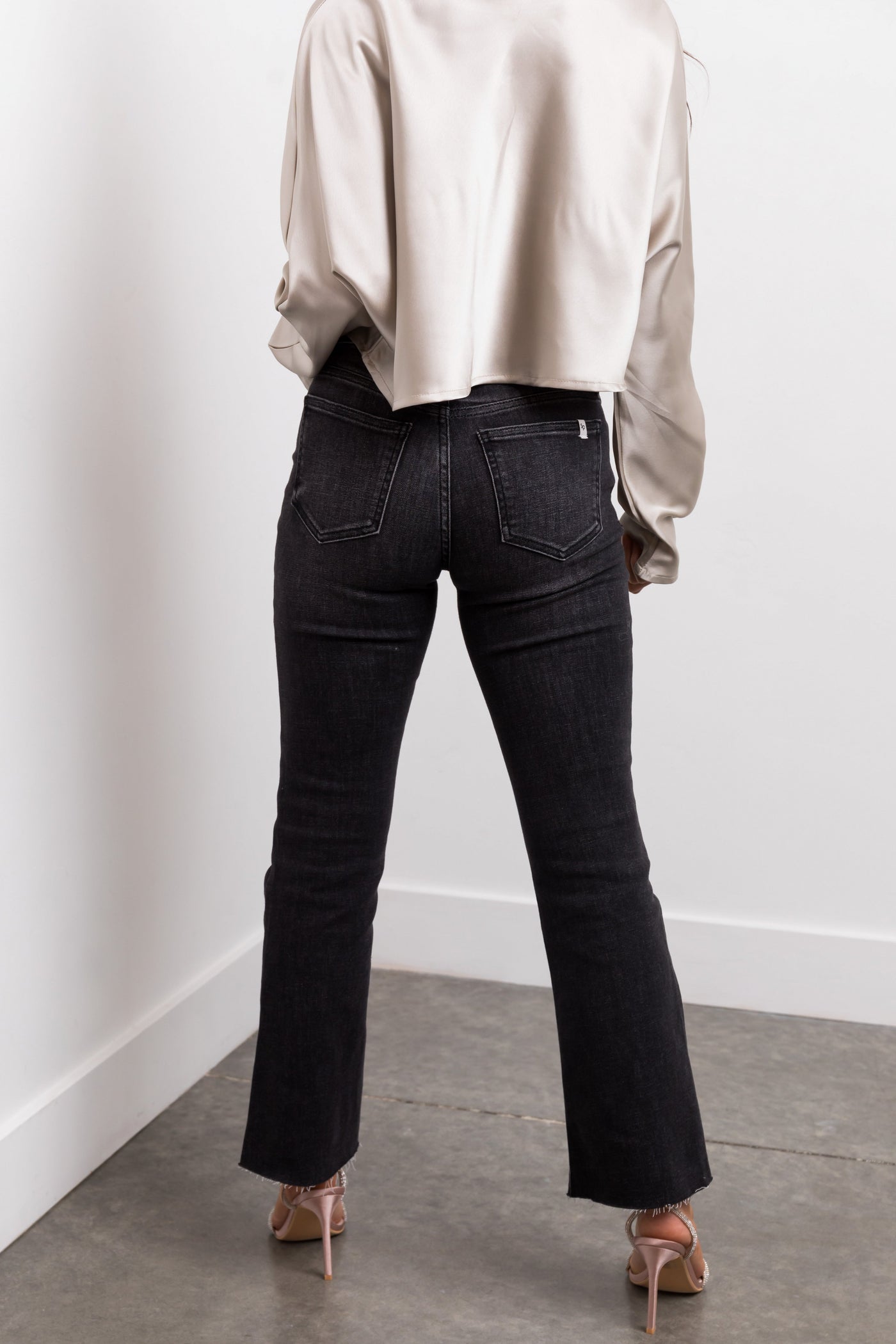 Sneak Peek Black Wash Medium Rise Kick Flare Leg Jeans