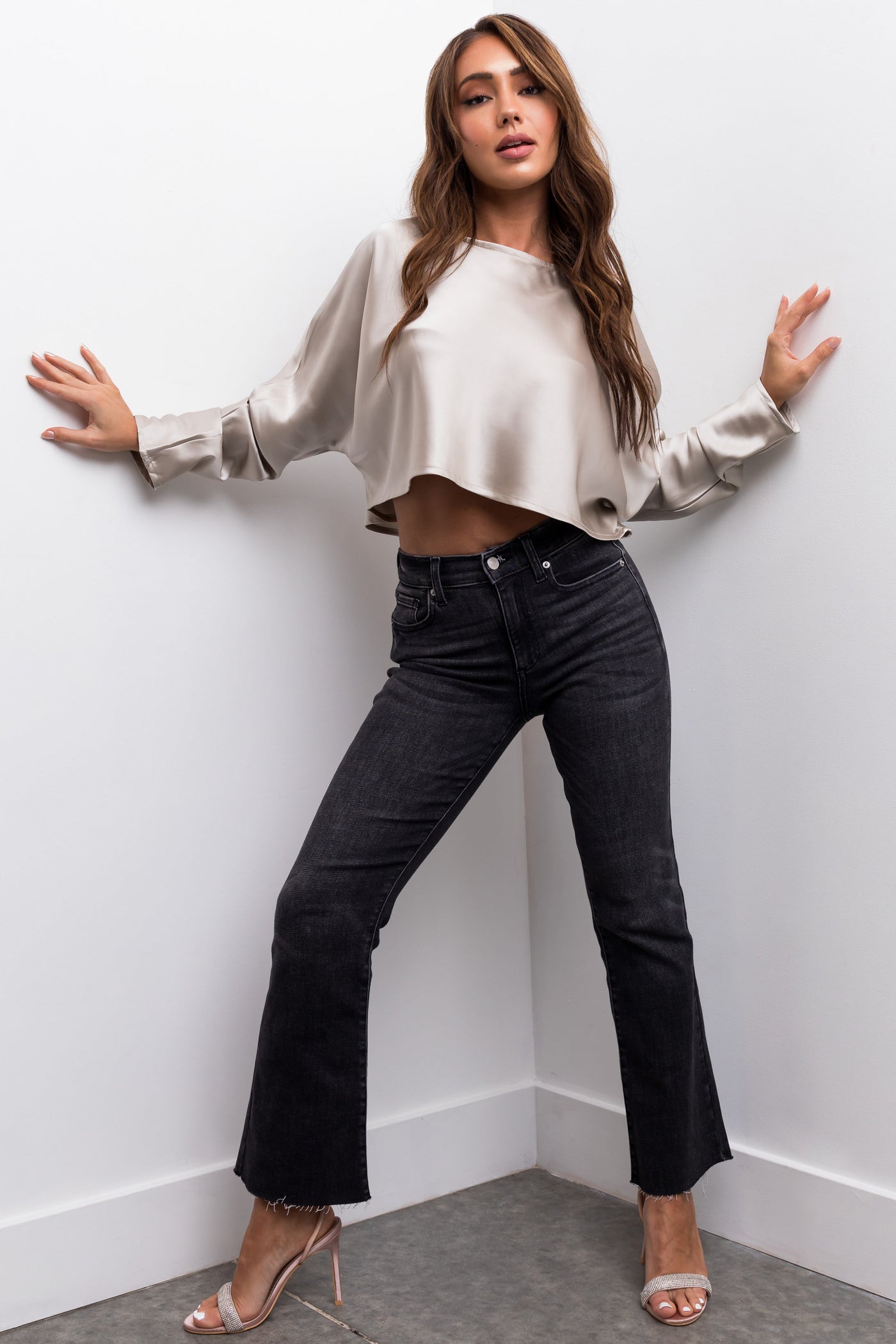 Sneak Peek Black Wash Medium Rise Kick Flare Leg Jeans