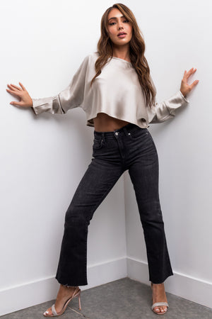 Sneak Peek Black Wash Medium Rise Kick Flare Leg Jeans