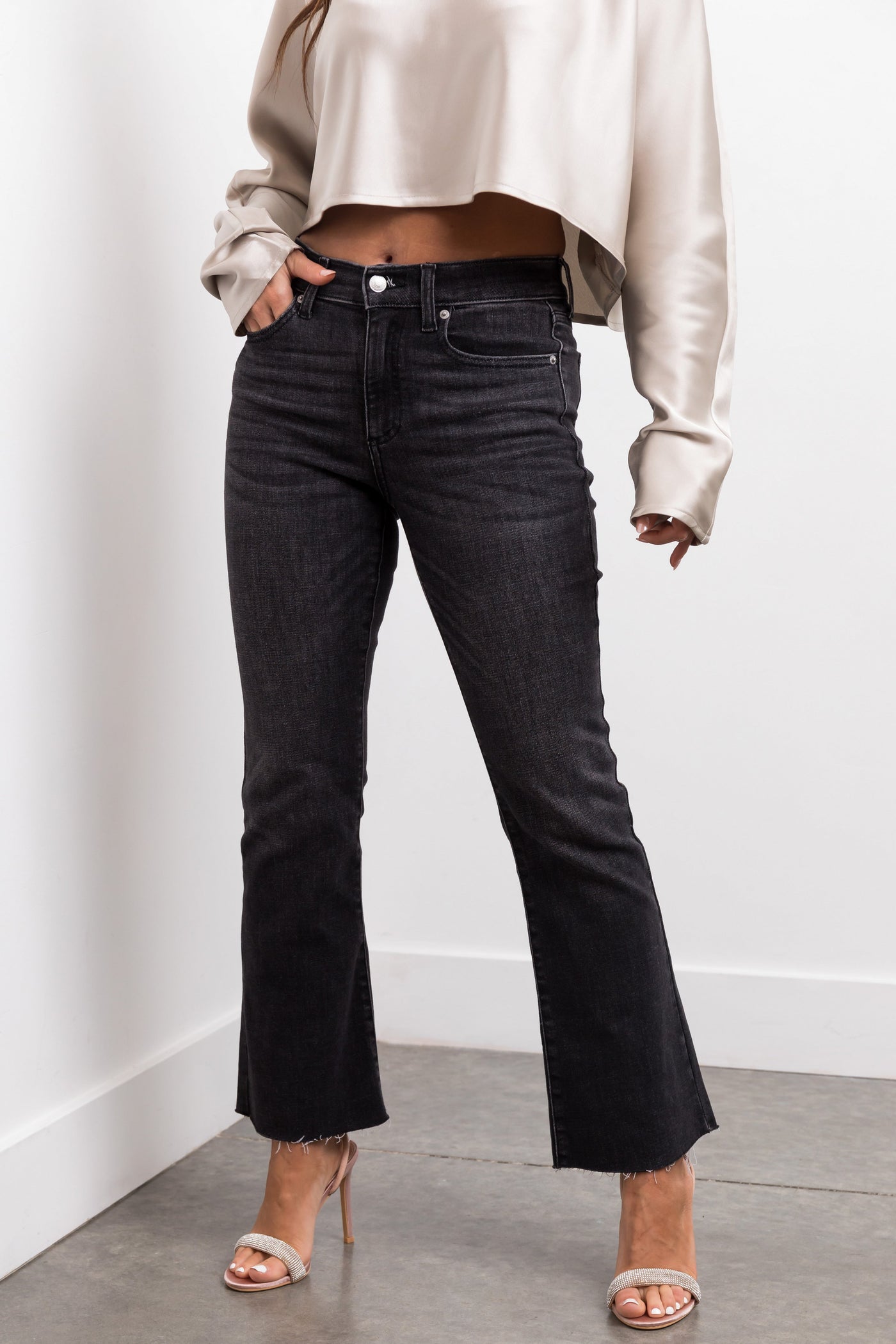 Sneak Peek Black Wash Medium Rise Kick Flare Leg Jeans