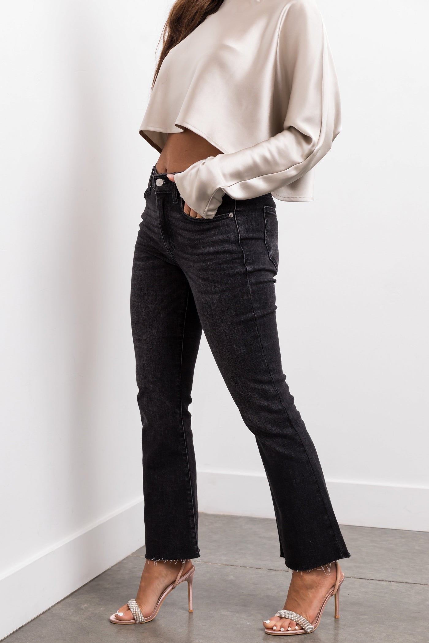 Sneak Peek Black Wash Medium Rise Kick Flare Leg Jeans